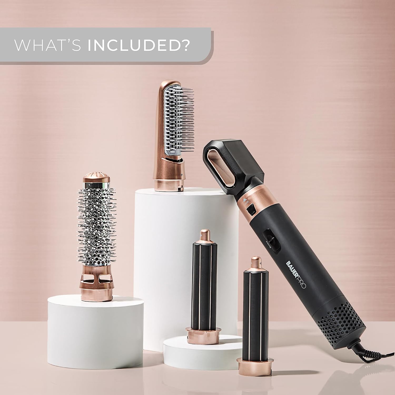 Bauer Professional 5-in-1 Hot Air Styler/Hair Dryer Brush to Curl, Straighten, Volumise, Smooth & Dry / 3 Heat Settings/Multi-Functional Hair Styling Tool 38879 Halalzen