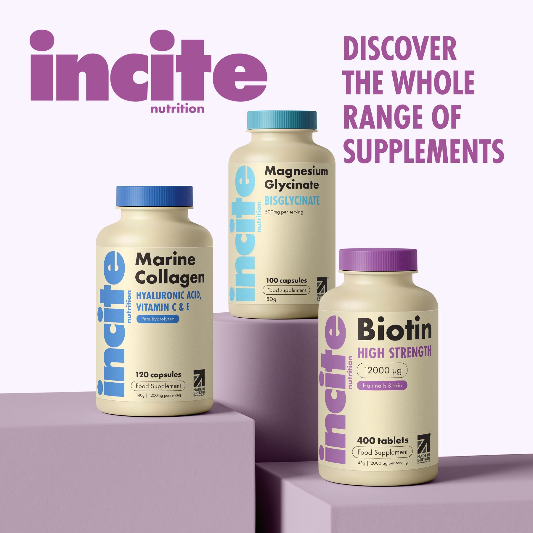Incite Nutrition Biotin Hair Growth Support Supplement 12,000mcg - 400 Tiny 6mm Tablets (Full Year Plus Supply) - for Men & Women