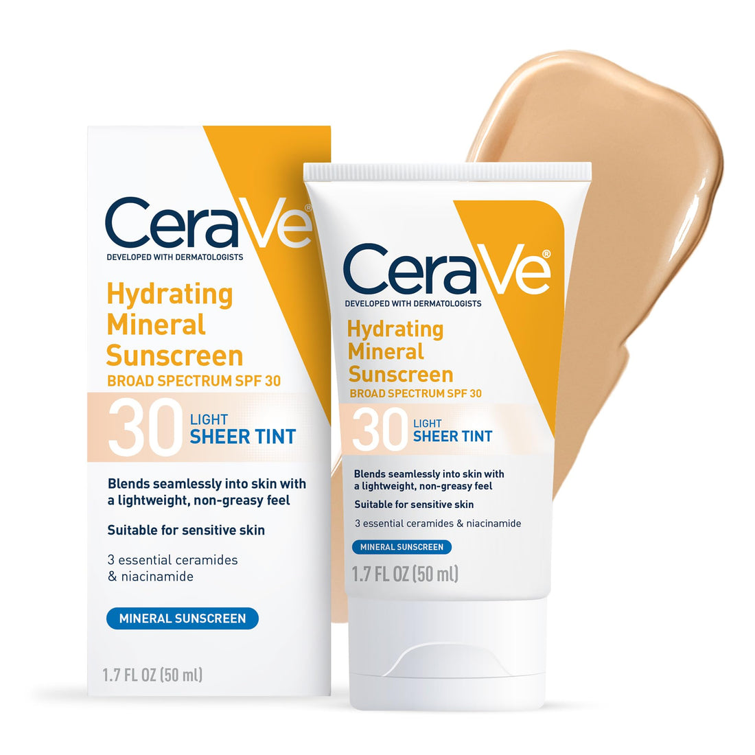 CeraVe Hydrating Mineral Sunscreen SPF 30 with Sheer Tint, Tinted Mineral Sunscreen with Zinc Oxide & Titanium Dioxide, Blends Seamlessly For Healthy Glow, Medium, 1.7 Fluid Ounce Halalzen