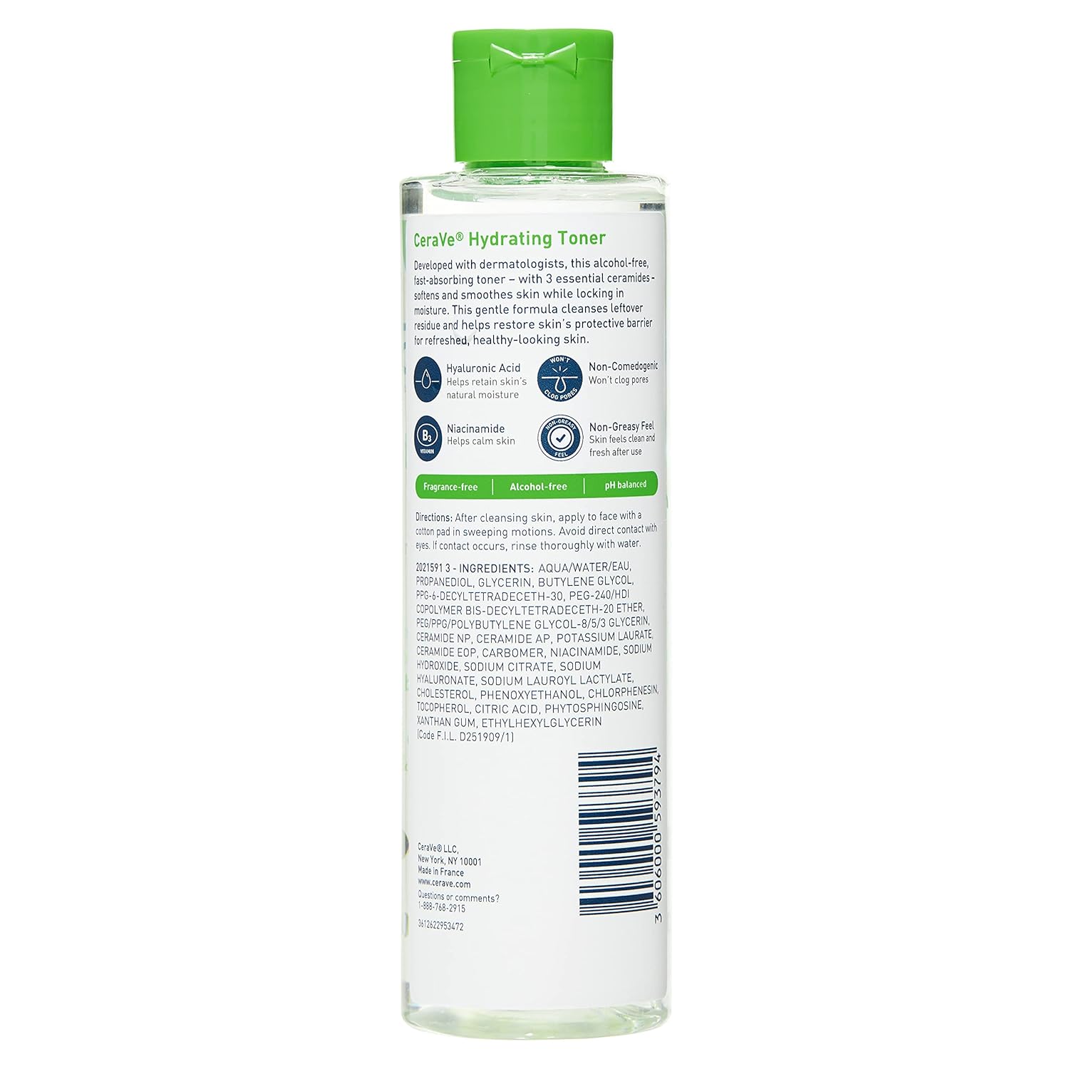 CeraVe Feuchtigkeitsspendender Toner für das Gesicht, alkoholfrei mit Hyaluronsäure, Niacinamid und Ceramiden für empfindliche, trockene Haut, parfümfrei, nicht komedogen, volle Größe, 200 ml