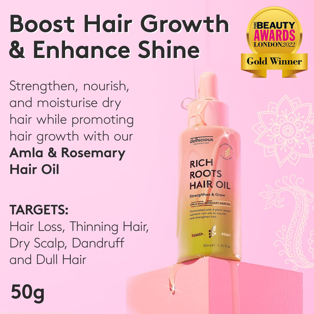 Delhicious Amla Hair Oil & Rosemary Oil Conditioner for Hair Growth - Rich Roots Vegan Conditioner for Thinning Hair, Damaged Hair, Dry Scalp - Shea Butter & Argan Oil - Ayurveda, Sulphate Free, 250ml