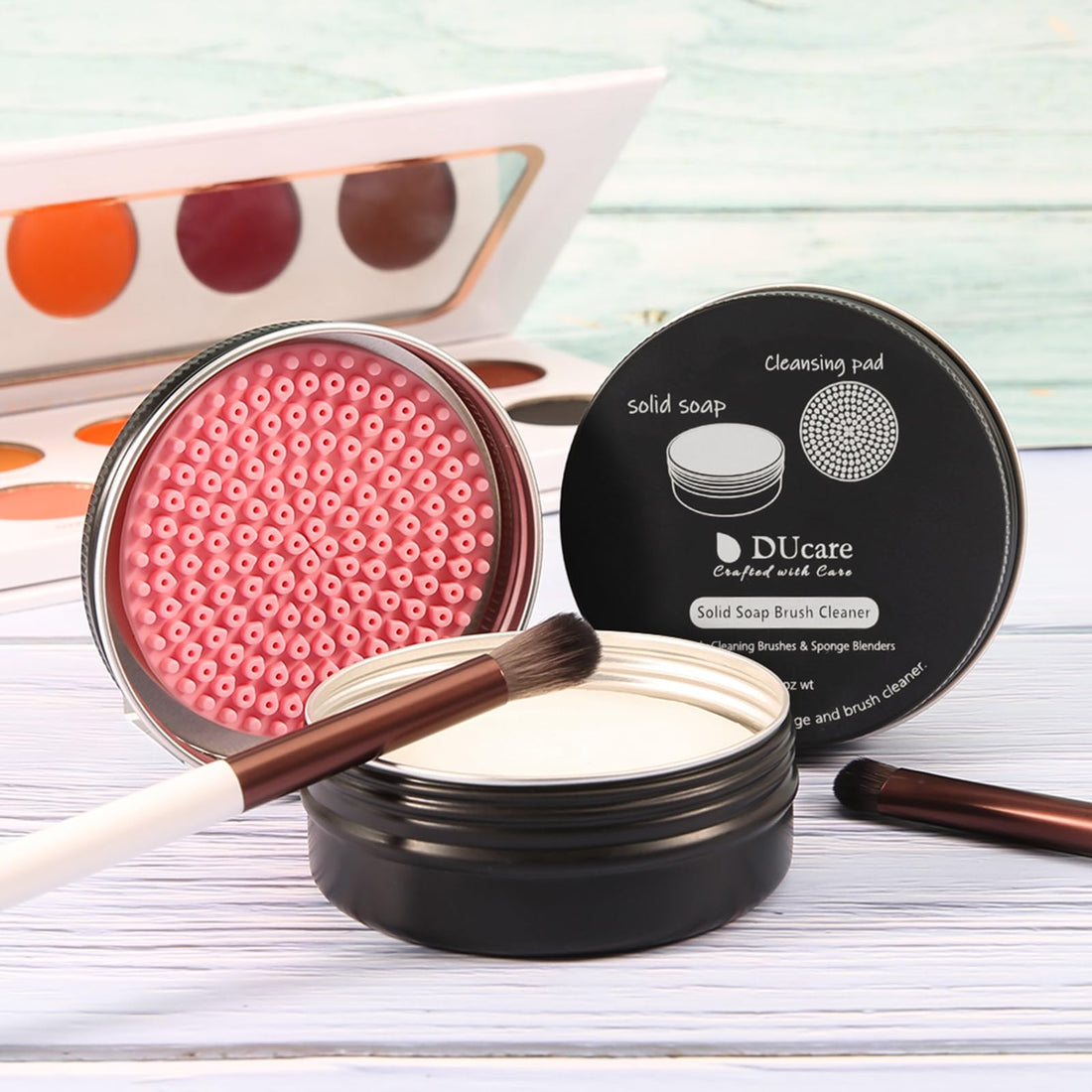 DUcare Makeup Brush Cleaner – Solid Soap Cleanser & Silicone Pad | Clean synthetic & natural bristles. Clean Beauty Blenders. Keep brushes soft. Coconut oil formula. For daily use & travel. Halalzen