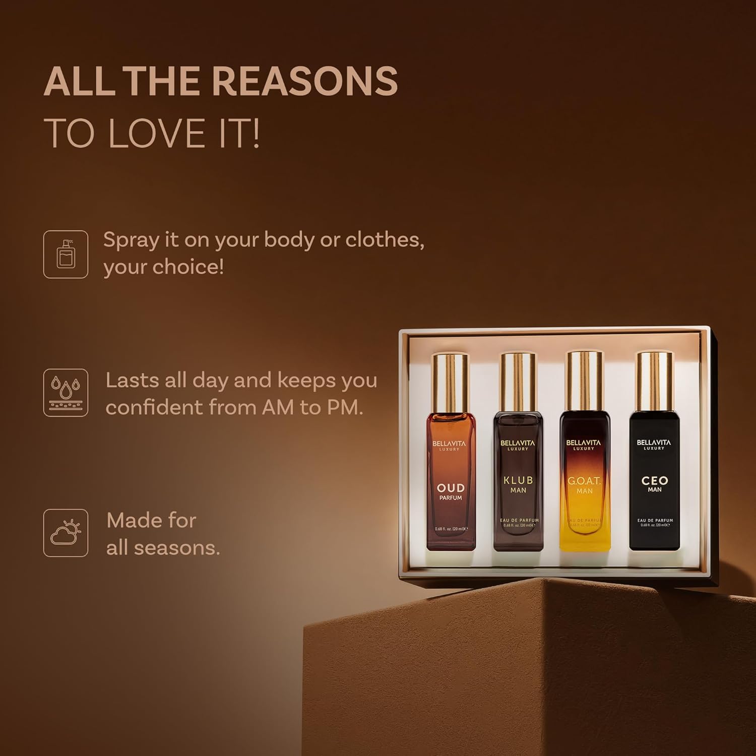 Bellavita Luxury Men's Perfume Gift Set with CEO Man, G.O.A.T., Klub, and Oud | 80ml | Perfume for Men | Lavender, Patchouli, Lemon, and Caramel Notes | Long Lasting Men's Fragrance Halalzen