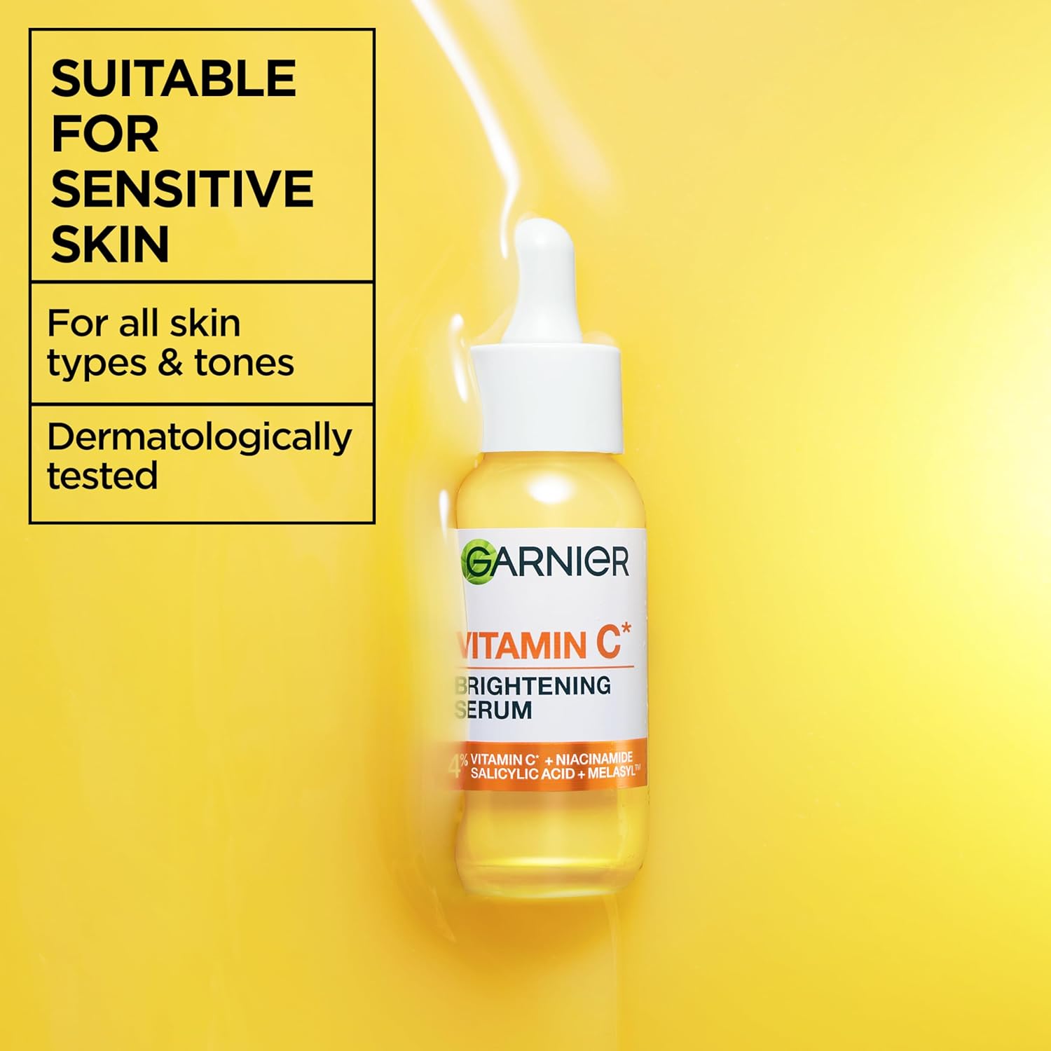 Garnier Vitamin C Serum for Face, Brightening Serum with 4% Vitamin C + Niacinamide + Salicylic Acid, Dark Spot Reducer & Evens Skin Tone, Suitable for Sensitive Skin, 30ml