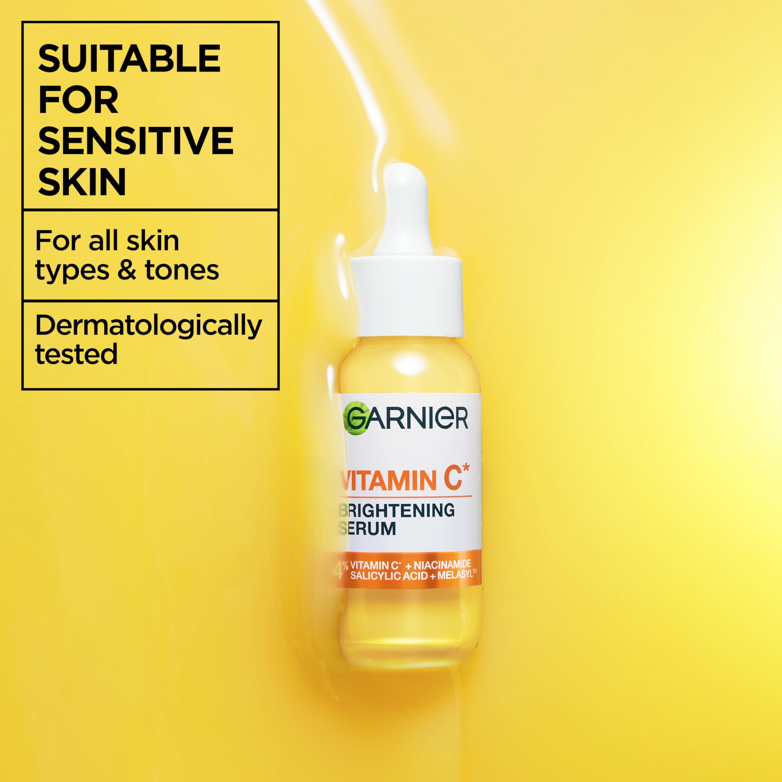 Garnier Vitamin C Serum for Face, Brightening Serum with 4% Vitamin C + Niacinamide + Salicylic Acid, Dark Spot Reducer and Evens Skin Tone, Suitable for Sensitive Skin, 30ml