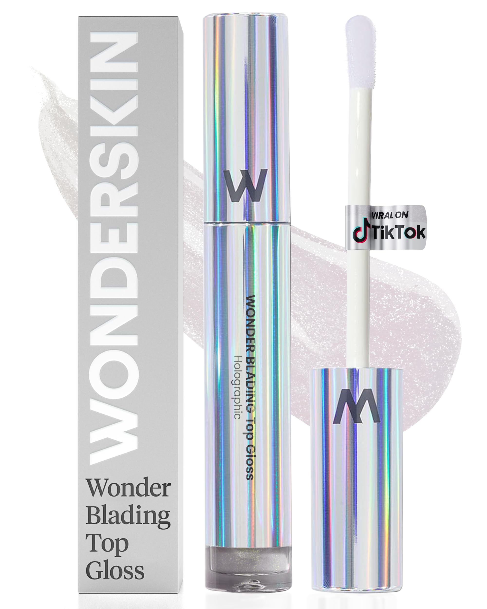 Wonderskin Wonder Blading Top Gloss - Lip Gloss, High Shine Finish, Blue Makeup For Lips (Silver Glitter)