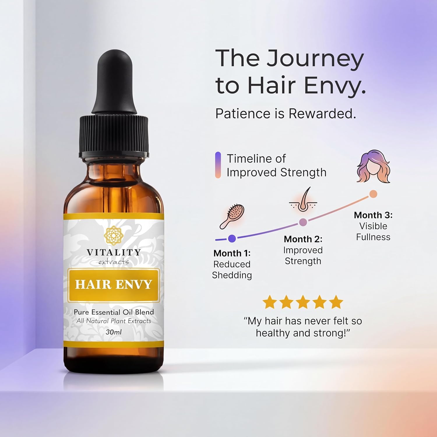 Vitality Extracts Hair Envy - Sérum naturel pour la pousse des cheveux - Huiles essentielles 100 % pures, 15 extraits de plantes, sans produits de synthèse, sans parabènes - Fortifie les cheveux, minimise la casse, stimule les follicules