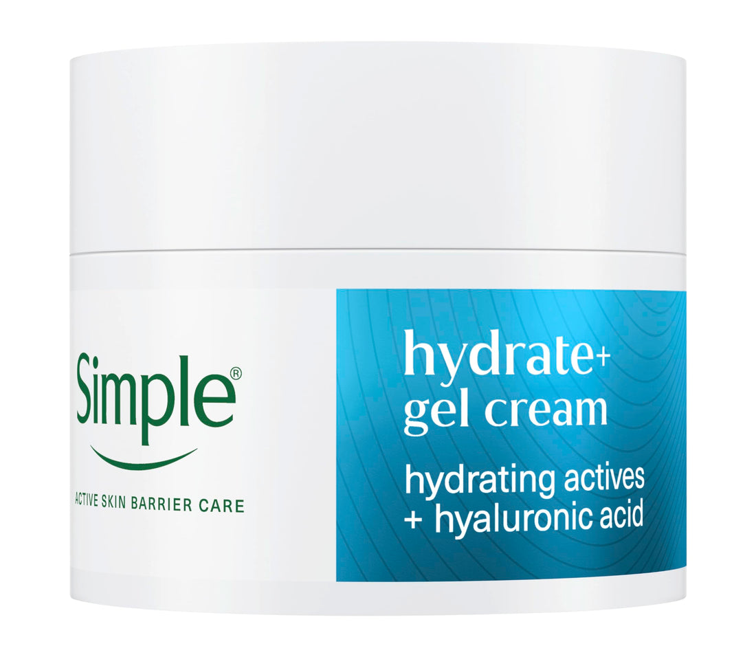Simple Hydrate+ Facial Moisturiser, Hydrating Actives + Hyaluronic Acid, Multi-Layer* Hydration up to 100 Hours, Gel Cream Day Moisturiser for Sensitive Skin, 50 ml