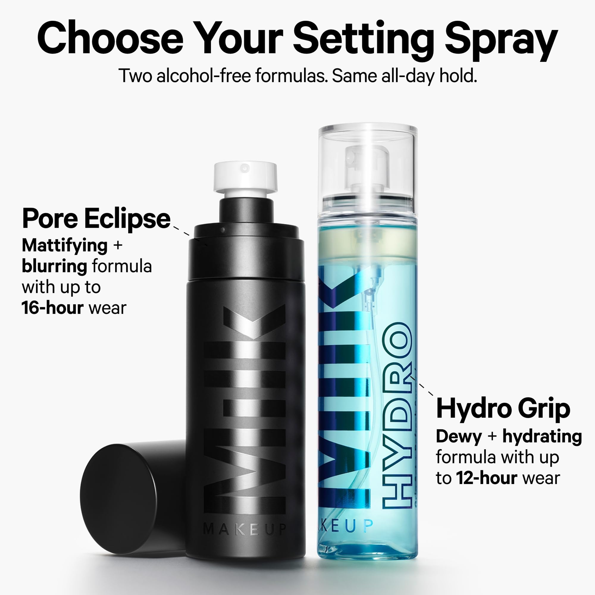 Milk Makeup Hydro Grip Set + Refresh Spray with Hyaluronic Acid – Sets Makeup + Hydrates Skin for Up to 12 Hours – Long-Lasting, Alcohol-Free Facial Mist for Dewy, Radiant Skin