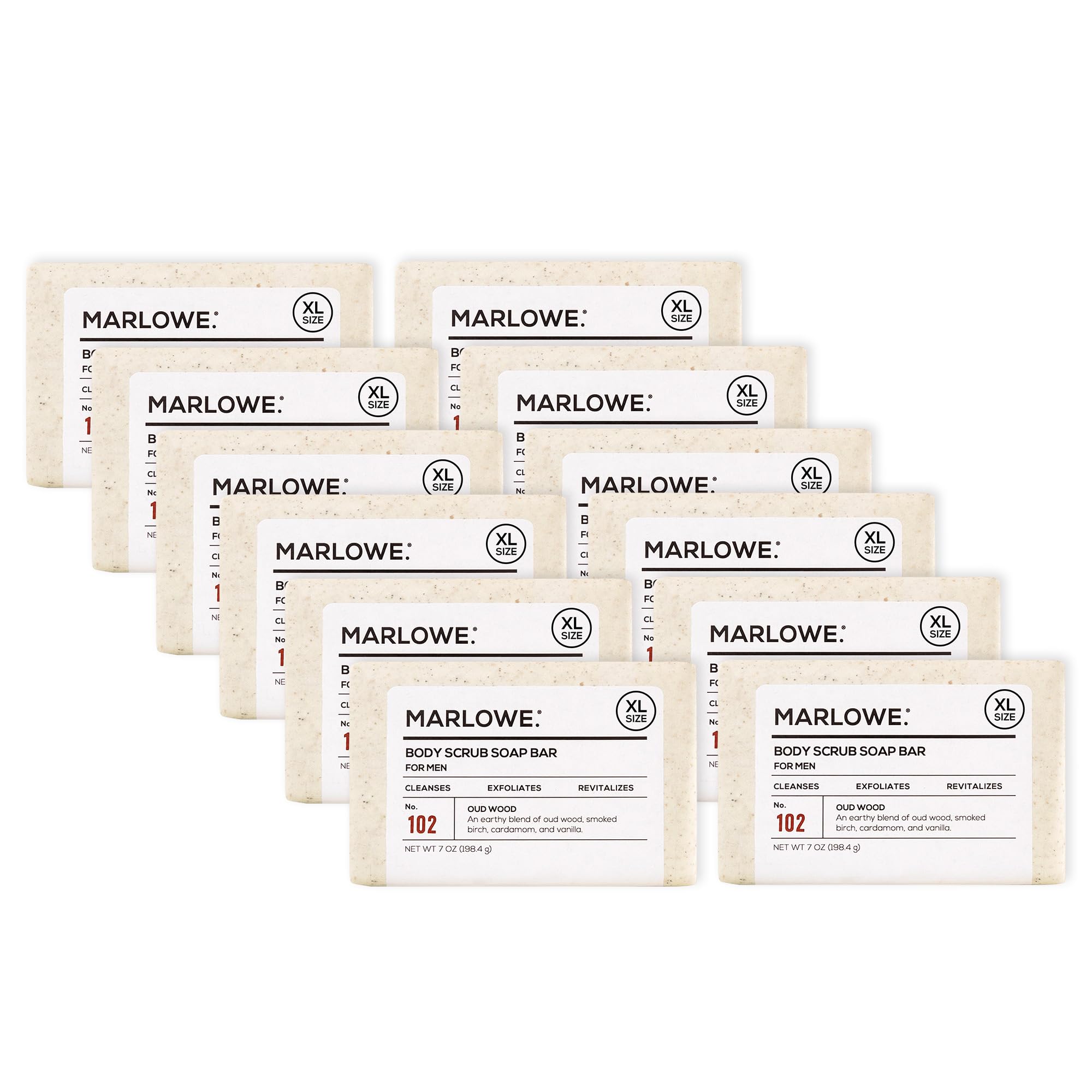 MARLOWE. No. 102 Body Scrub Soap 7 oz, Cedarwood & Sea Salt, Exfoliating Soap Bar with Shea Butter, Olive Oil & Green Tea Extracts, Cleanses, Smooths & Revitalizes Skin, Fresh & Zesty Scent