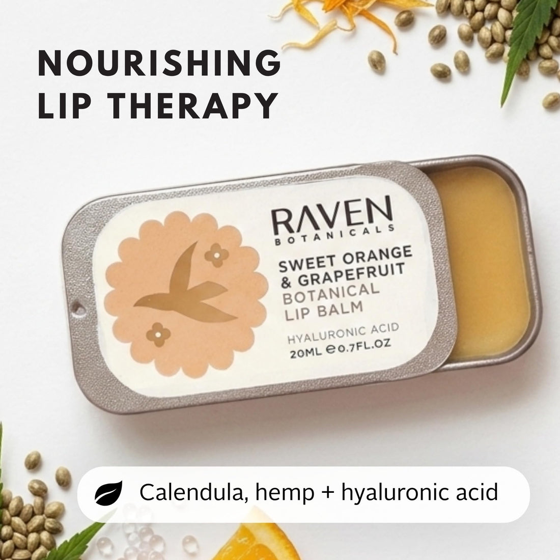 Raven Botanicals Natural Lip Balm Treatment, Hydration and Barrier Support, Organic Plant Extract Formula – Botanical Lip Balm 20ml (Rose Geranium)