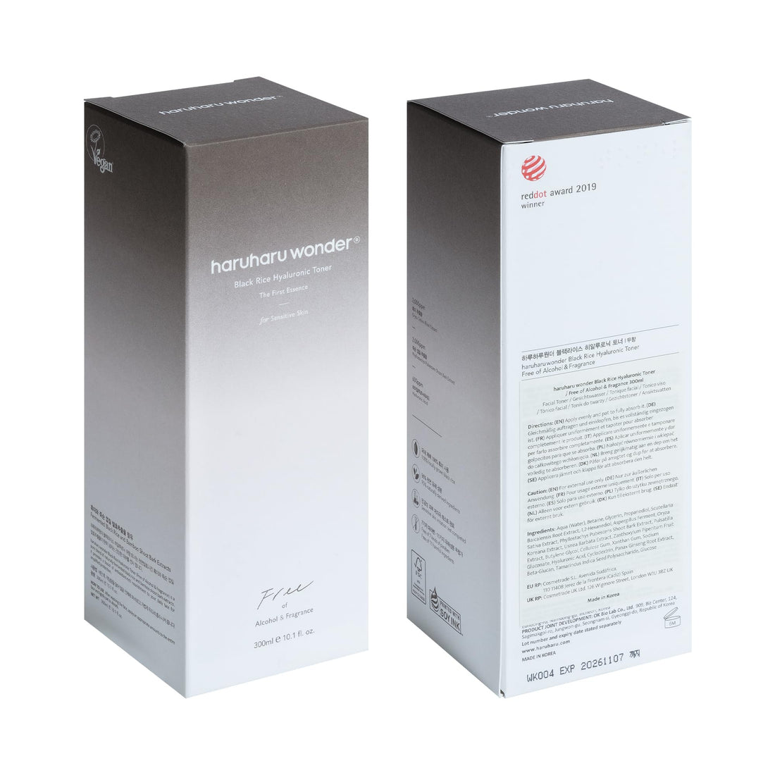 haruharu Wonder Black Rice Hyaluronic Toner for Sensitive Skin, Alcohol Free, Fragrance Free, Deep Hydration, Glass Skin, Korean Skincare, Vegan, Cruelty-Free, 300ml