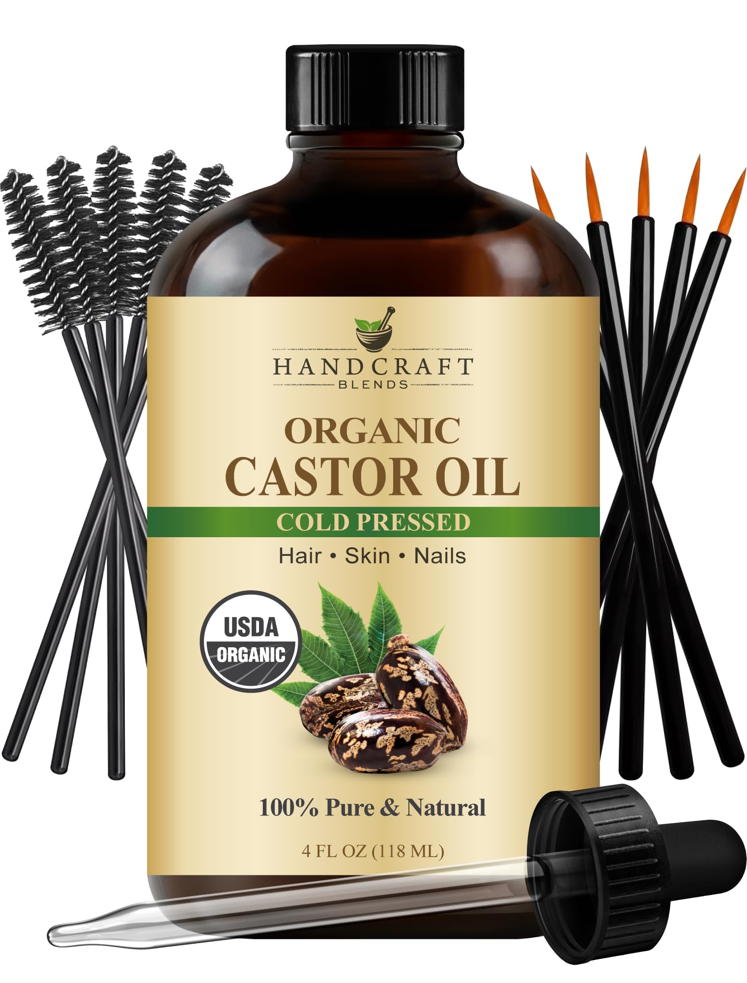Handcraft Blends Huile de Ricin et Huile de Romarin 236 ml | 100% Pure et Naturelle | Huile Support de Qualité Supérieure | Cheveux, Cils et Sourcils | Cheveux et Corps