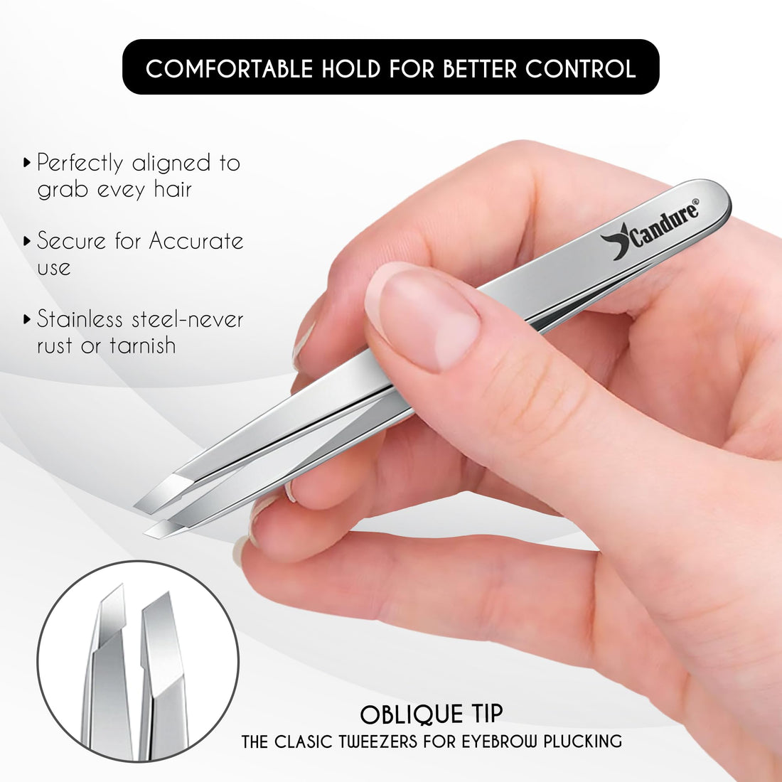Candure Tweezers for Eyebrows - Professional Stainless Steel Slanted and Pointed Tip Hair Tweezers Set for Ingrown Hair, Blackhead Removal, Eyebrows Plucking Beauty Tool for Women Halalzen