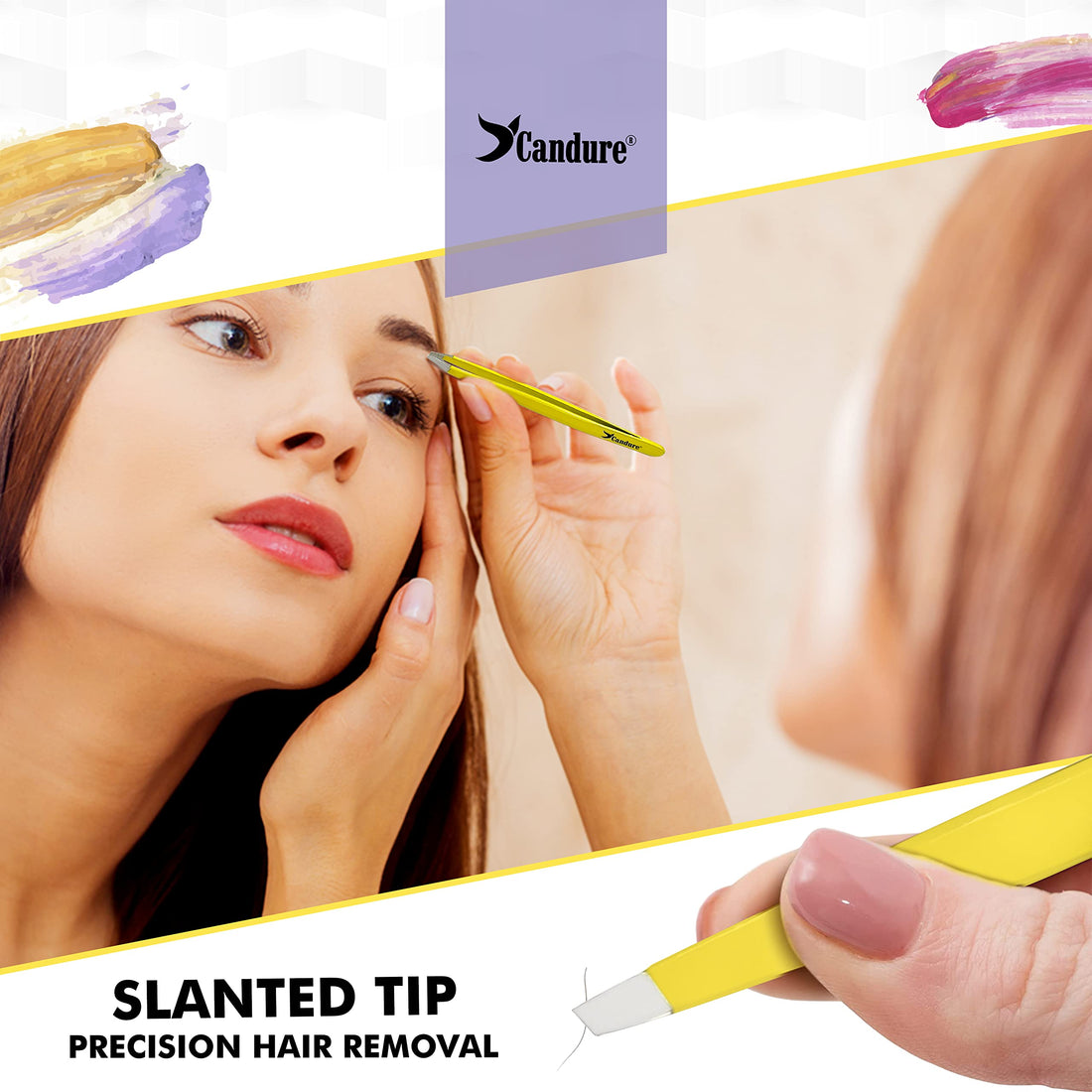 Candure Tweezers for Eyebrows - Professional Stainless Steel Slanted and Pointed Tip Hair Tweezers Set for Ingrown Hair, Blackhead Removal, Eyebrows Plucking Beauty Tool for Women Halalzen
