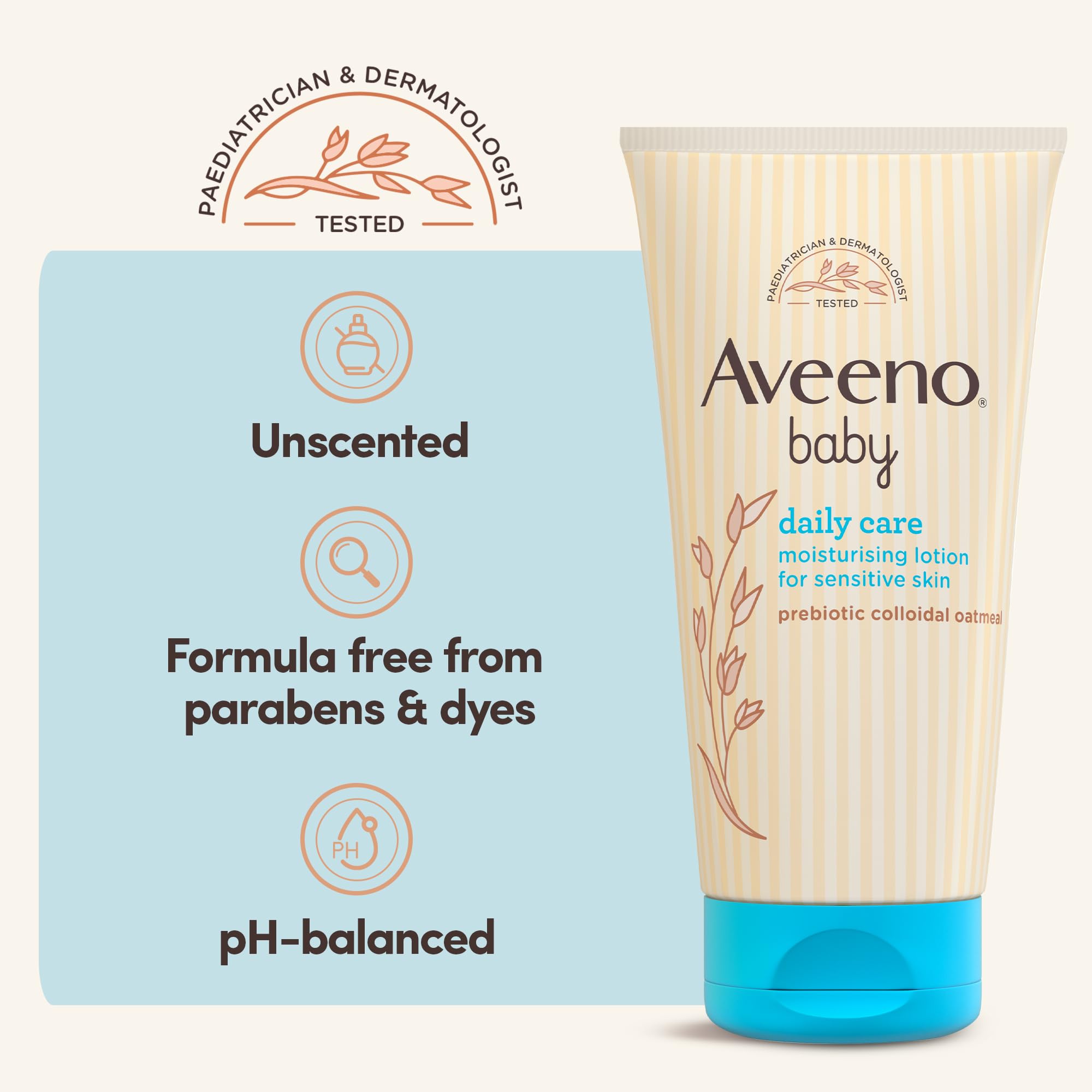 Aveeno Baby Daily Care Moisturising Lotion (3 x 150ml), Soothing Baby Cream to Provide 24-Hour Hydration Suitable for Newborns and Infants, Gentle Lotion for Dry, Sensitive Skin Prone to Eczema
