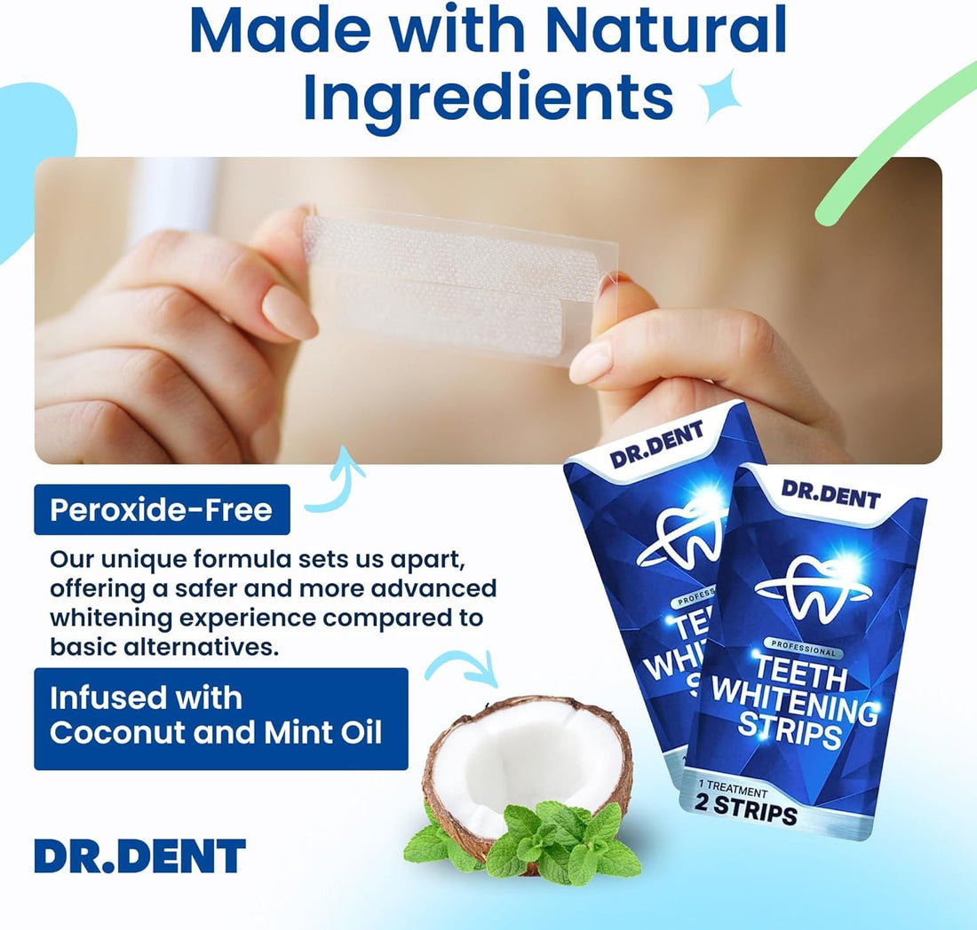 DRDENT Teeth Whitening Strips Professional Strength – 21 Treatments (42 Strips) with Mouth Opener – Enamel Safe Teeth Whitening Kit for Sensitive Teeth