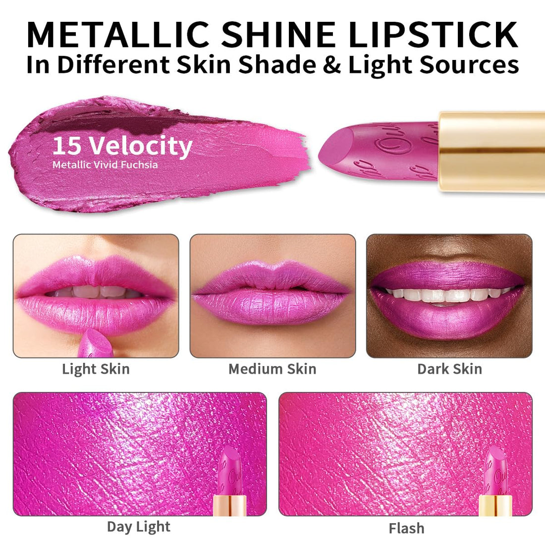 OULAC Metallic Shine Glitter Lipstick, Pink High Impact Lipcolor, Lightweight Soft and Ultra Hydrating, Long Lasting, Vegan & Cruelty-Free, Full-Coverage Lip Color 4.3 g/0.15 HIP & HIPPIE(11) Halalzen
