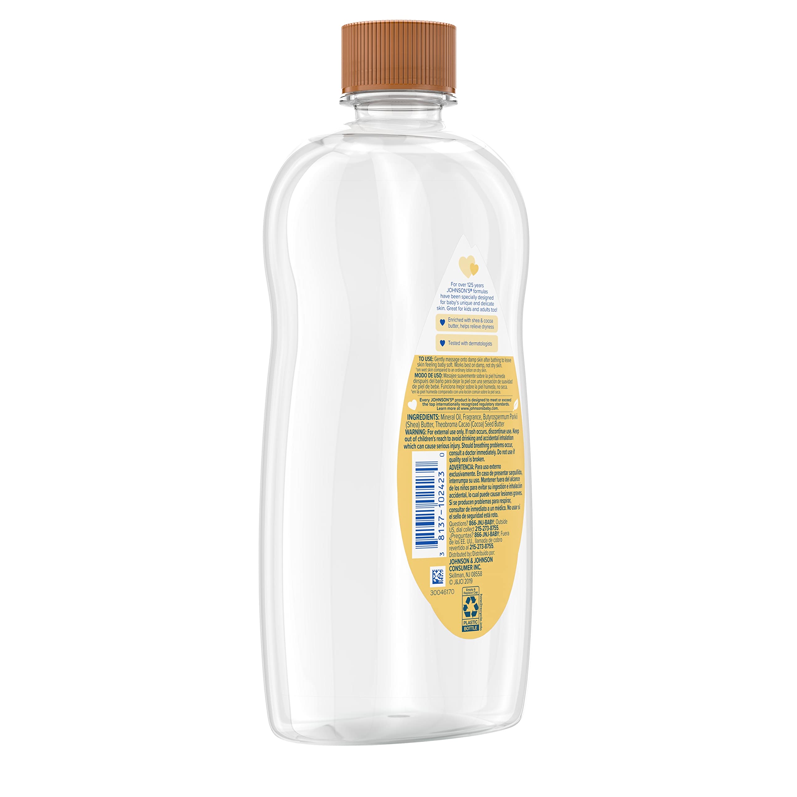 Johnson's Baby Oil, Mineral Oil Enriched with Shea & Cocoa Butter to Prevent Moisture Loss, Hypoallergenic, 20 fl. oz Halalzen