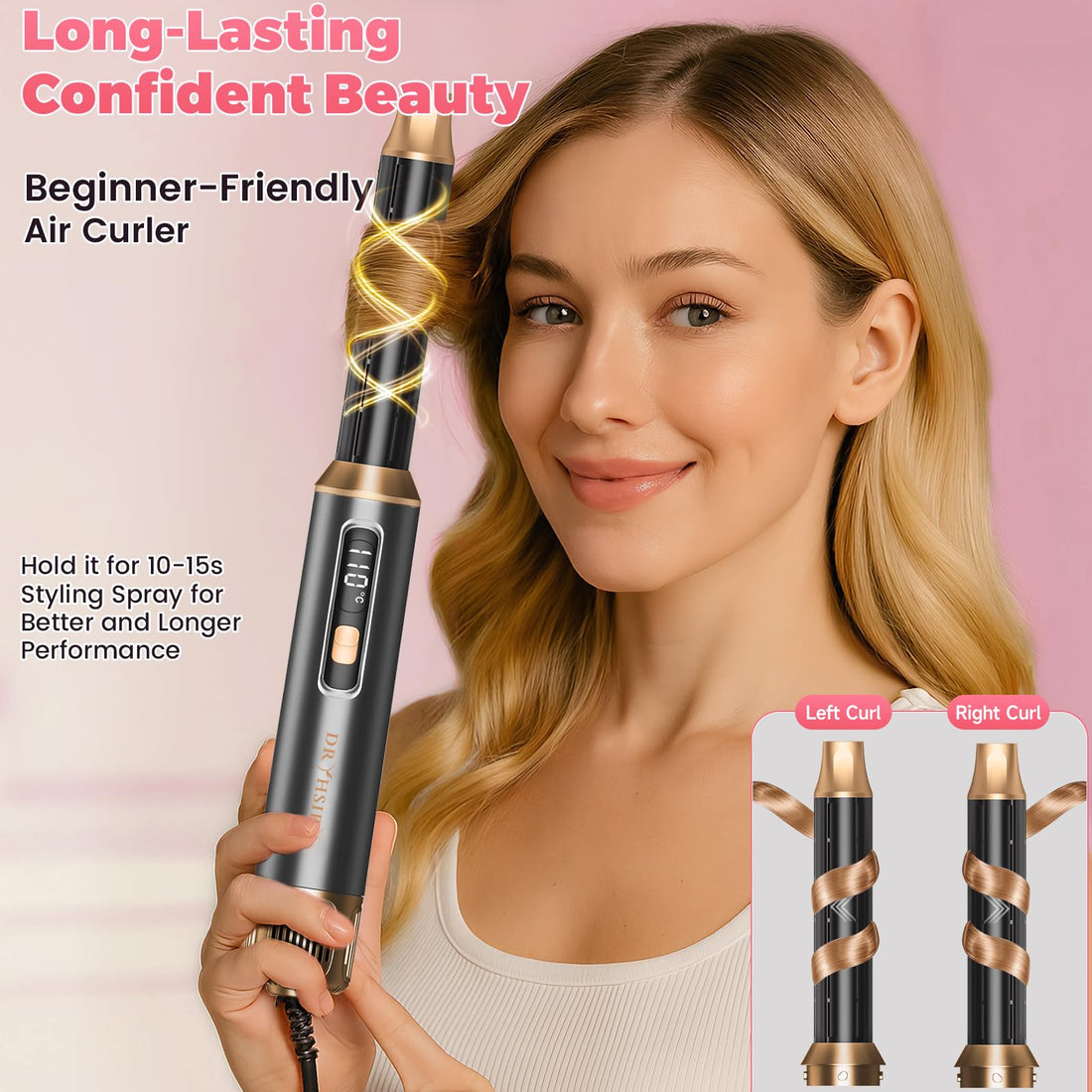 5 in 1 Hair Styler for Woman, Air Curling Wrap, Drying, Curling, Straightening & Volumizing, Hot Air Curler Dryer Brush Tool Set, Curl Styling Tools - Blush Halalzen