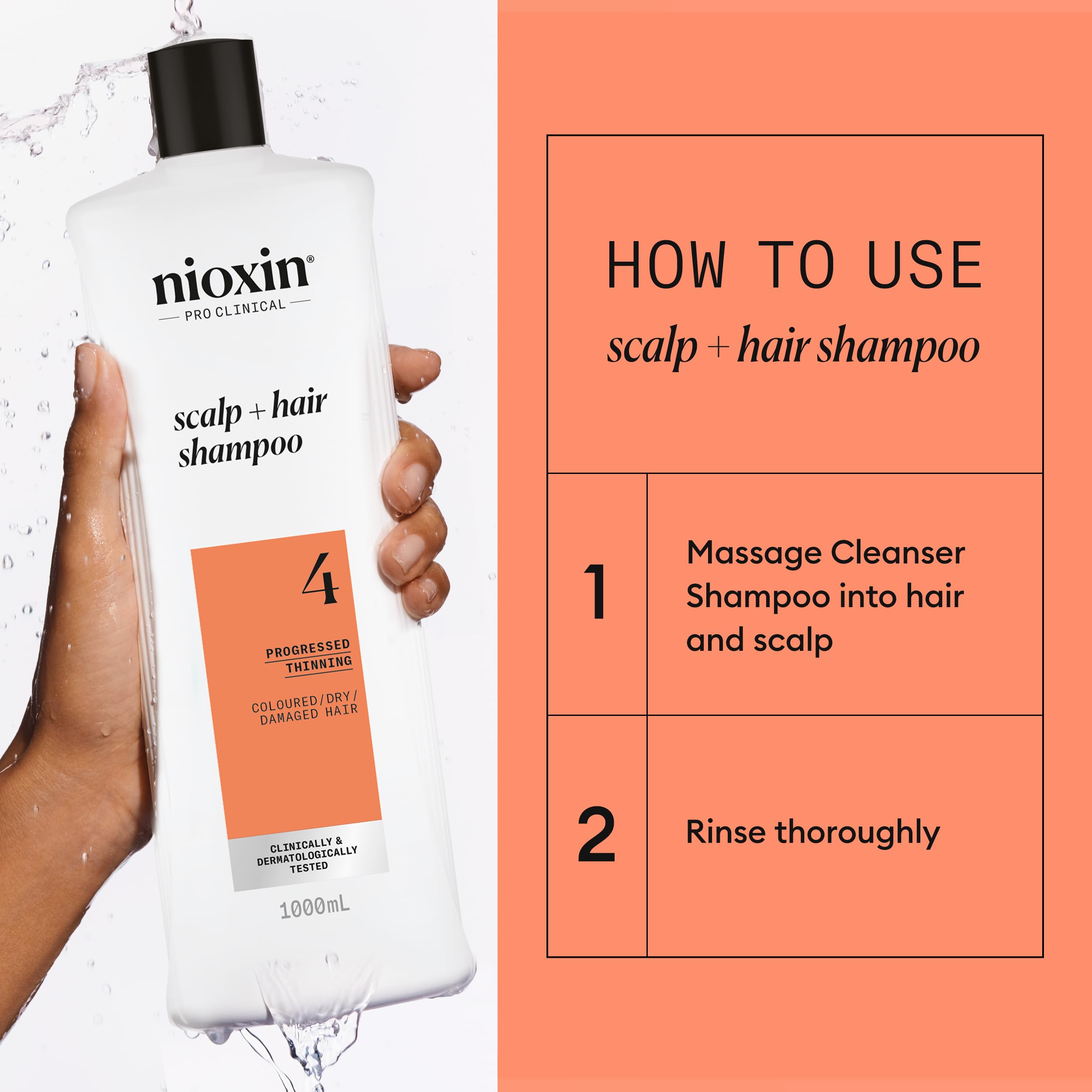 Nioxin System 4 - Hair Thickening System For Damaged Hair with Progressed Thinning - Biotin & Niacinamide - Shampoo, Conditioner, Serum