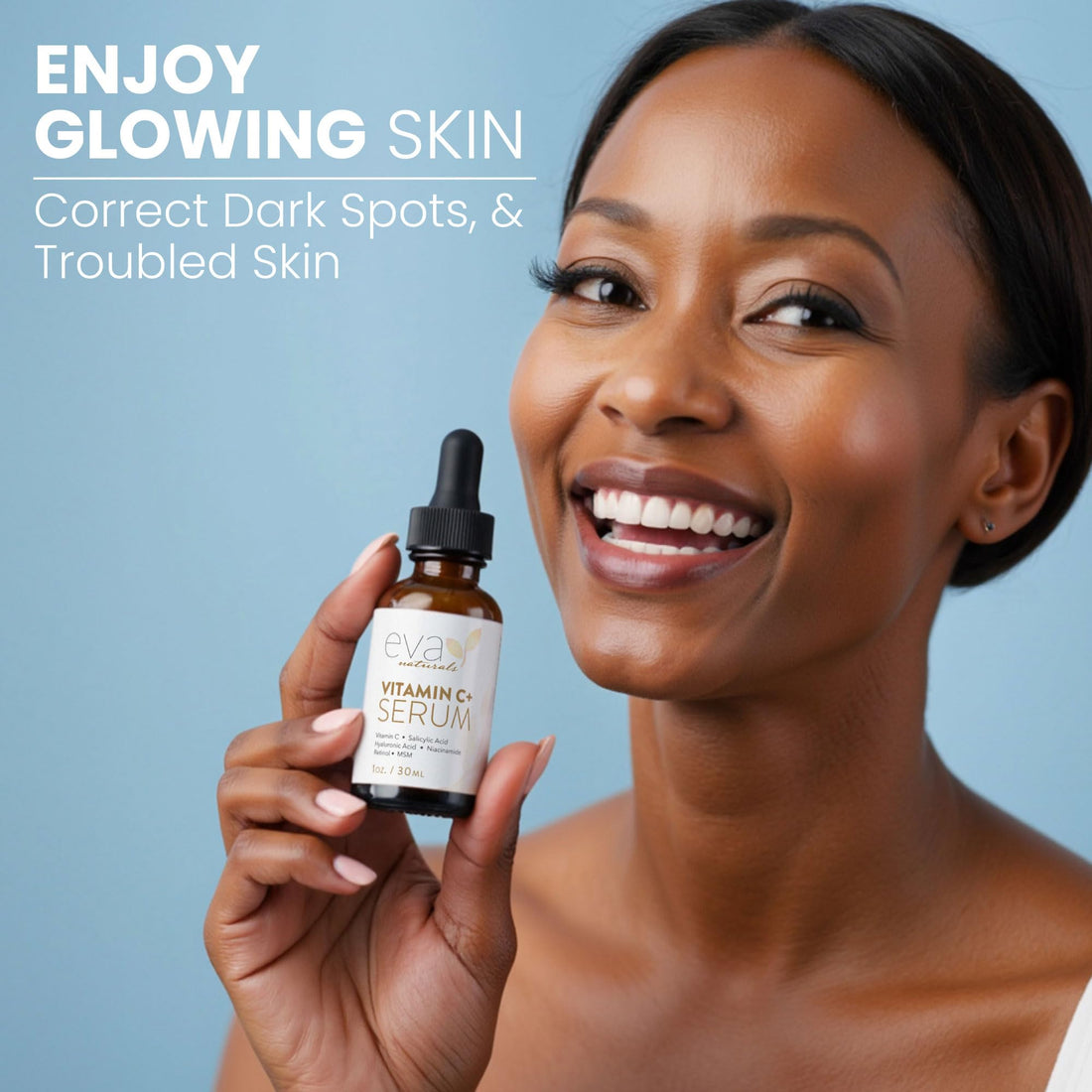 Eva Naturals Vitamin C+ Serum for Face – Anti-Aging Facial Serum with Niacinamide, Retinol, Hyaluronic Acid, Salicylic Acid & Rosehip Oil for Dark Spots, Uneven Skin Tone & Radiant Glow (30 mL)