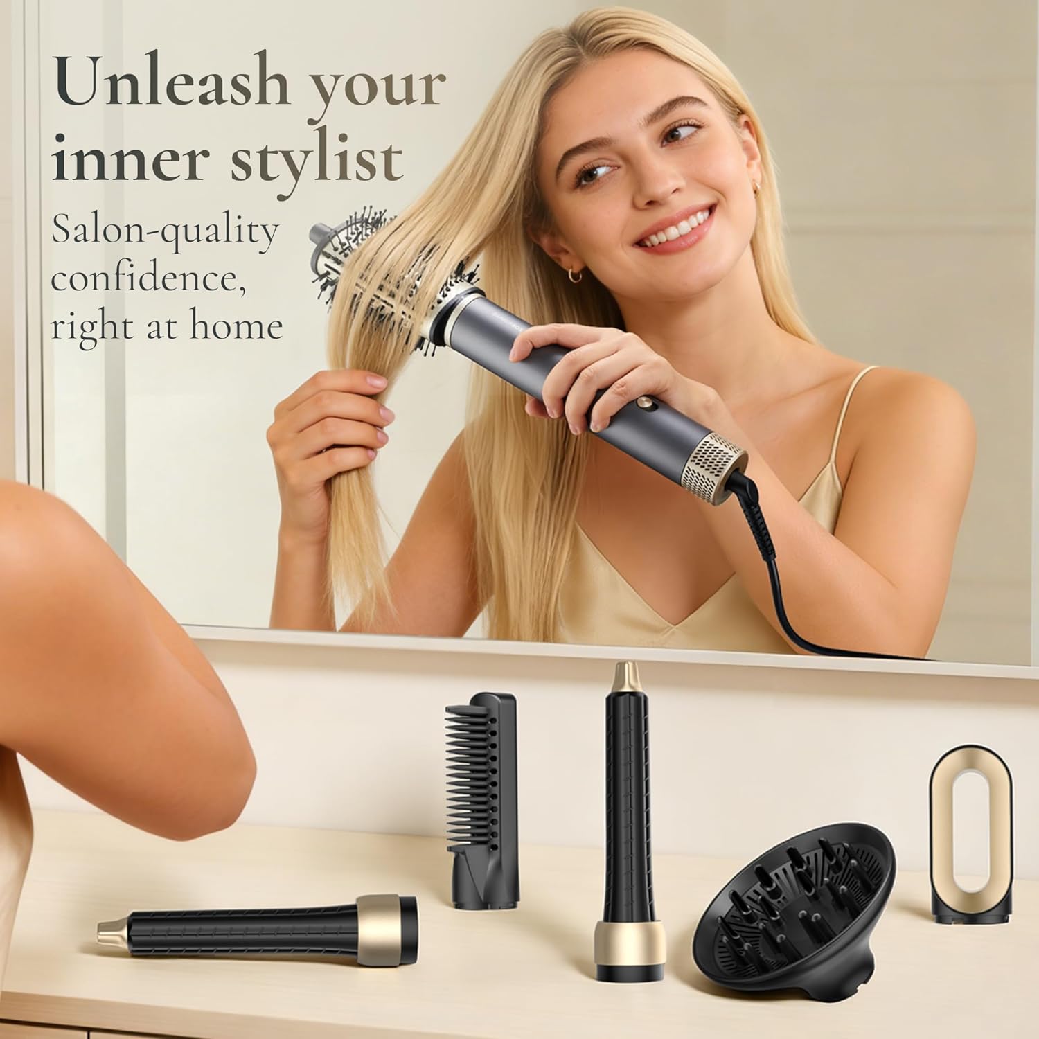 BarberBoss All-in-One Hot Air Styler, Professional Fast Drying Hair Dryer, Anti Frizz, Negative Ionic Technology Air Styler, Volumiser and Curler, Straightener, High Speed Hair Styling Tool, QR-8820 Halalzen