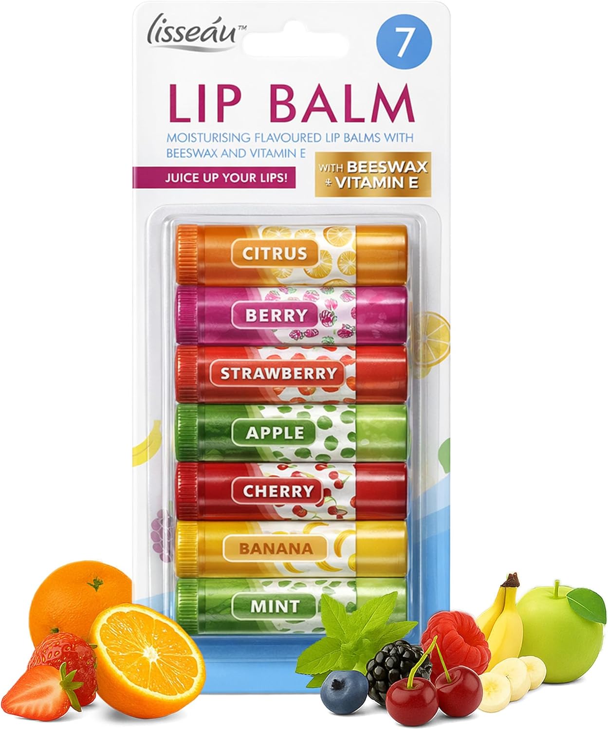 SOL 7pk Womens Lip Balm Set Flavoured Moisturiser for with Beeswax & Vitamin E - Fruit Lipbalm for Girls and Teens, Moisturising Balms Multipack Sticks for Dry and Chapped Lips for Daily Use & Gifting Halalzen