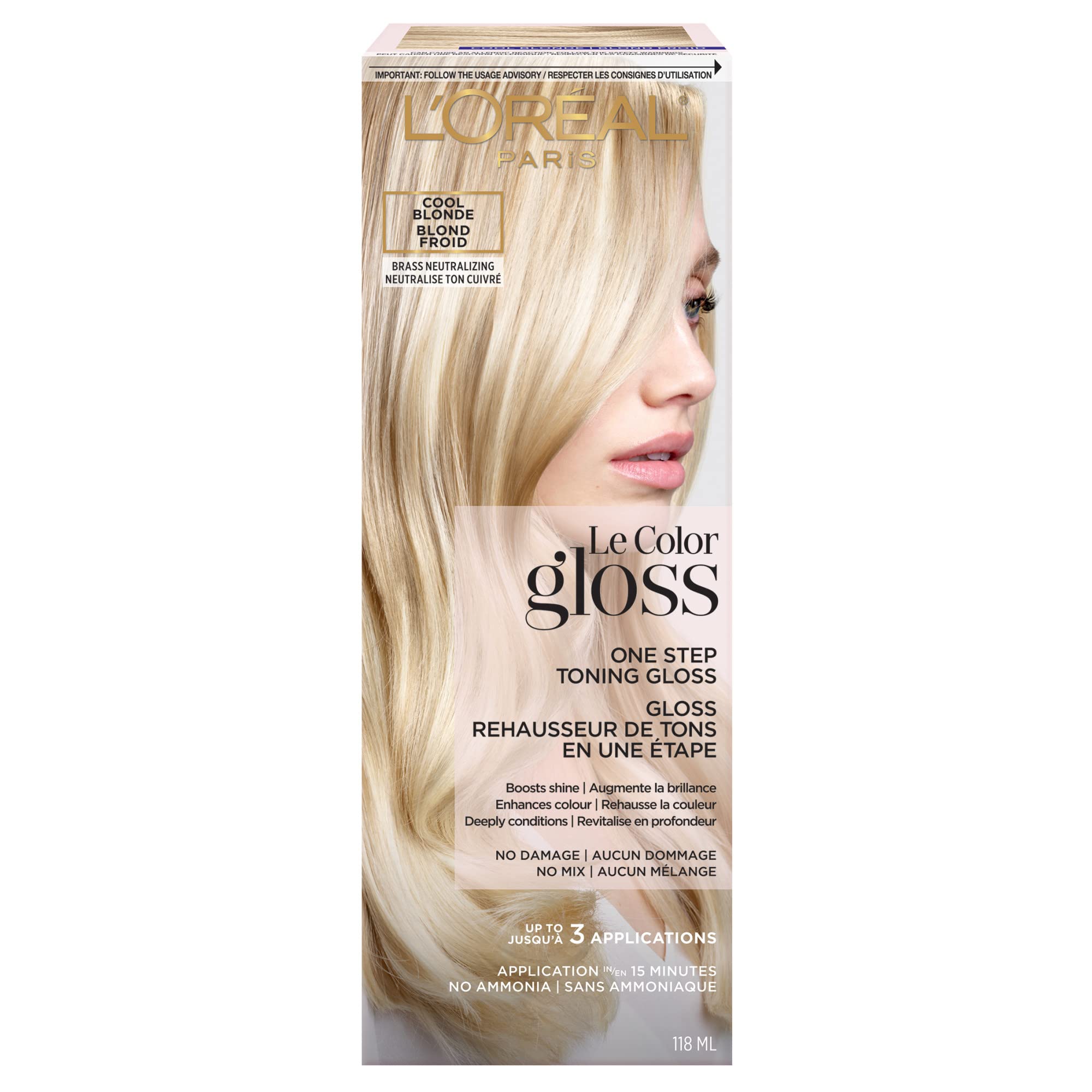 L’Oreal Paris Le Color Gloss One Step In-Shower Toning Hair Gloss for Bleached Hair, Neutralizes Brass, Conditions & Boosts Shine, Platinum Pearl, 4 Ounce