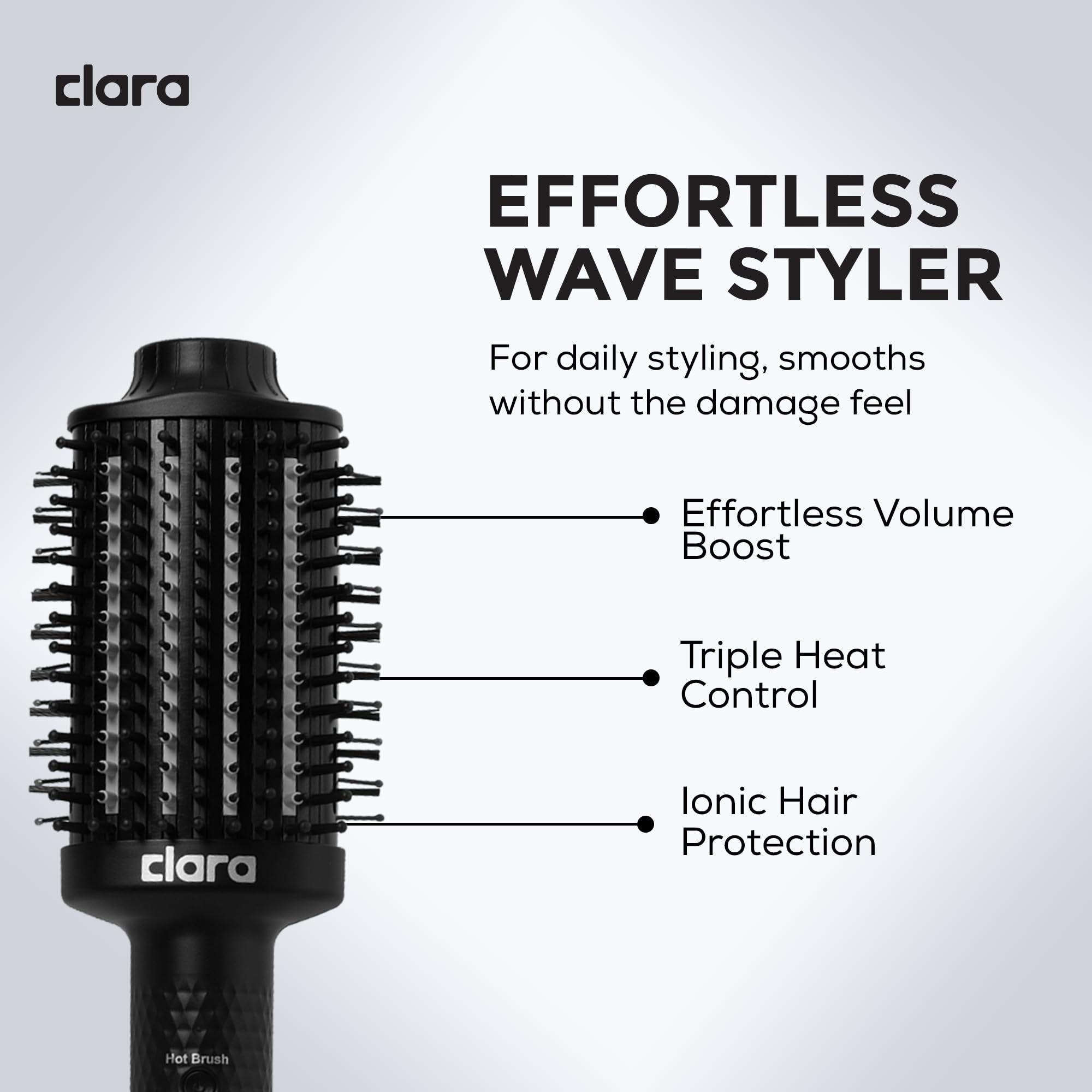 Clara Anti-Frizz Ionic Slim Hot Brush 32mm Thermal Heated Round Hair Styling Brush with 5.5mm Bristles, Triple Heat Settings, 3-in-1 Blowout, Wave & Smooth Finish Styling Tool – Black Halalzen