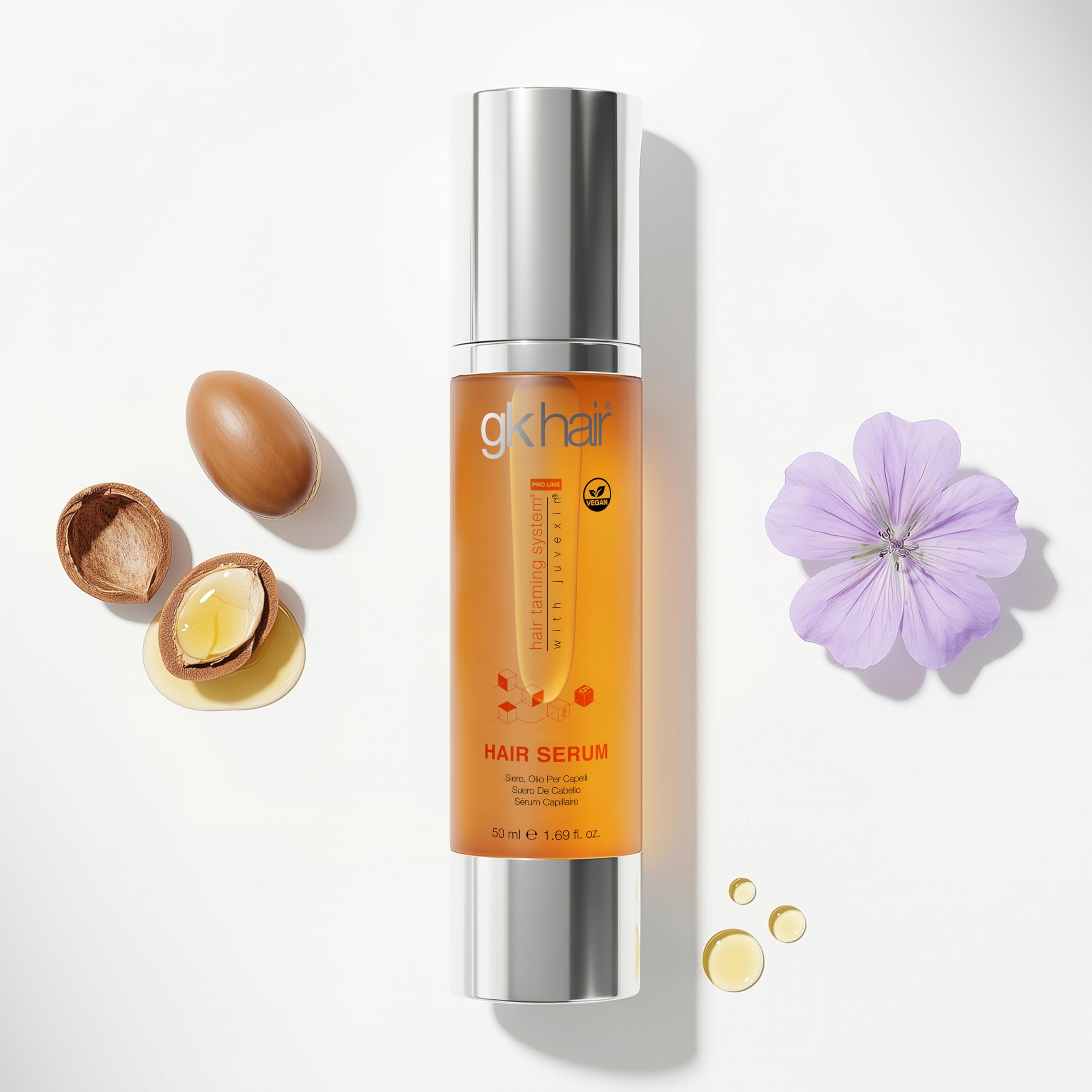 Hair Oil Keratin Treatment Serum By GK HAIR - Argan Oil Lightweight Formula For Frizz Control Heat Protection Add Shine Repair Dry Damaged Hydrating Sulfate Free All Hair Types Men Women - 50ml