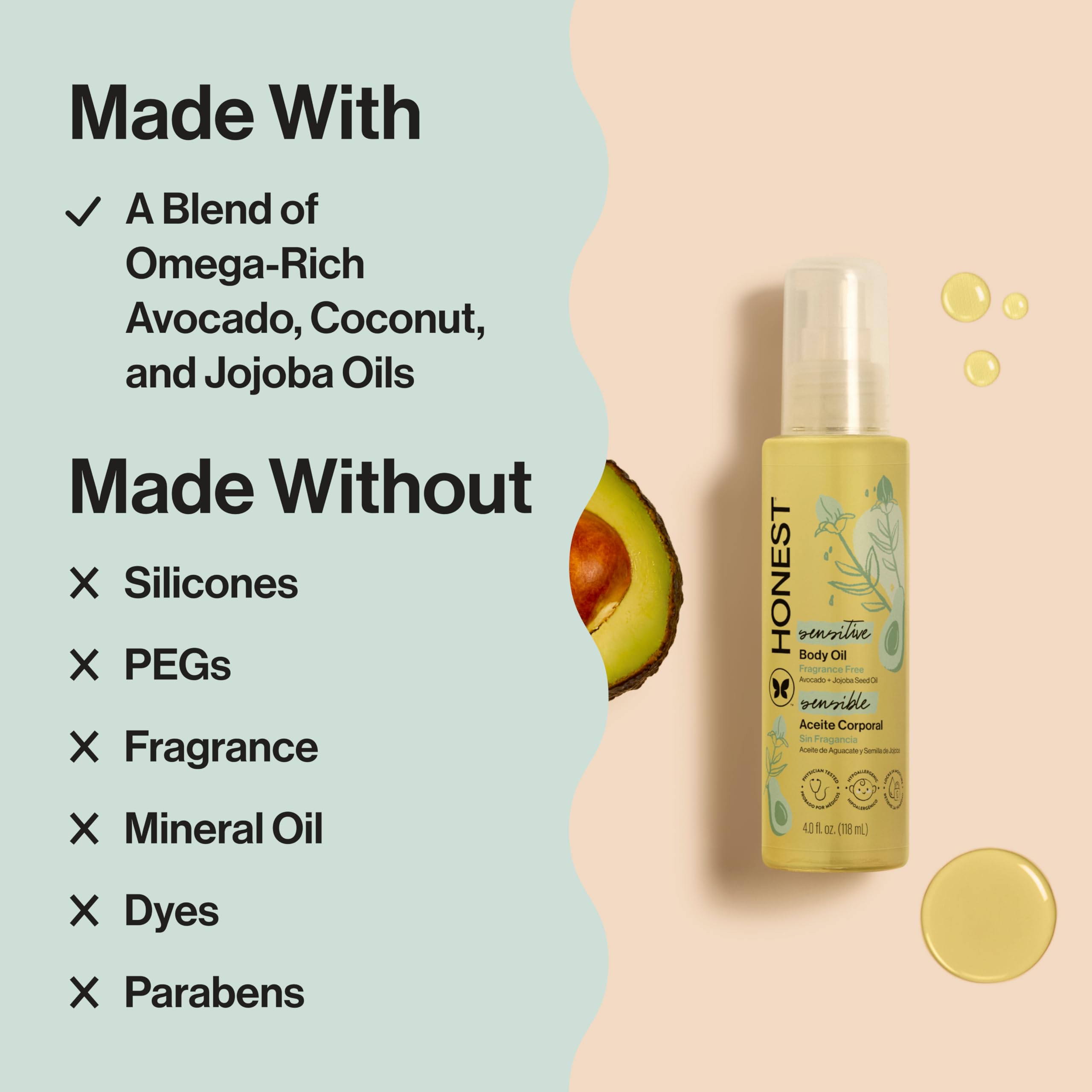 The Honest Company Fragrance-Free Moisturizing Body Oil, Nourish Soothe Baby's Skin, Plant-Based, Hypoallergenic Vegan, 4.0 fl oz Halalzen