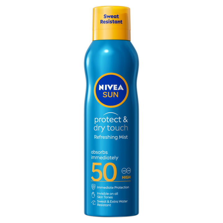NIVEA SUN Protect & Dry Touch Refreshing Sun Mist Spray SPF50 (200ml), Water-Resistant Sun Spray, Immediate Protection Against UVA/UVB Rays, Sunburns and Premature Ageing (Packing May Vary) Halalzen