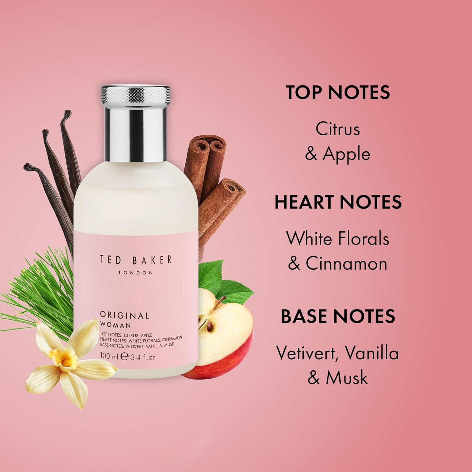 Ted Baker Woman Pink Eau de Toilette Floral Green & Fruity Perfume for Women with Peach, Bergamot, Apple, Tangerine Musk & Vanilla,Gift Idea, 3.38 fl oz / 100ml Halalzen