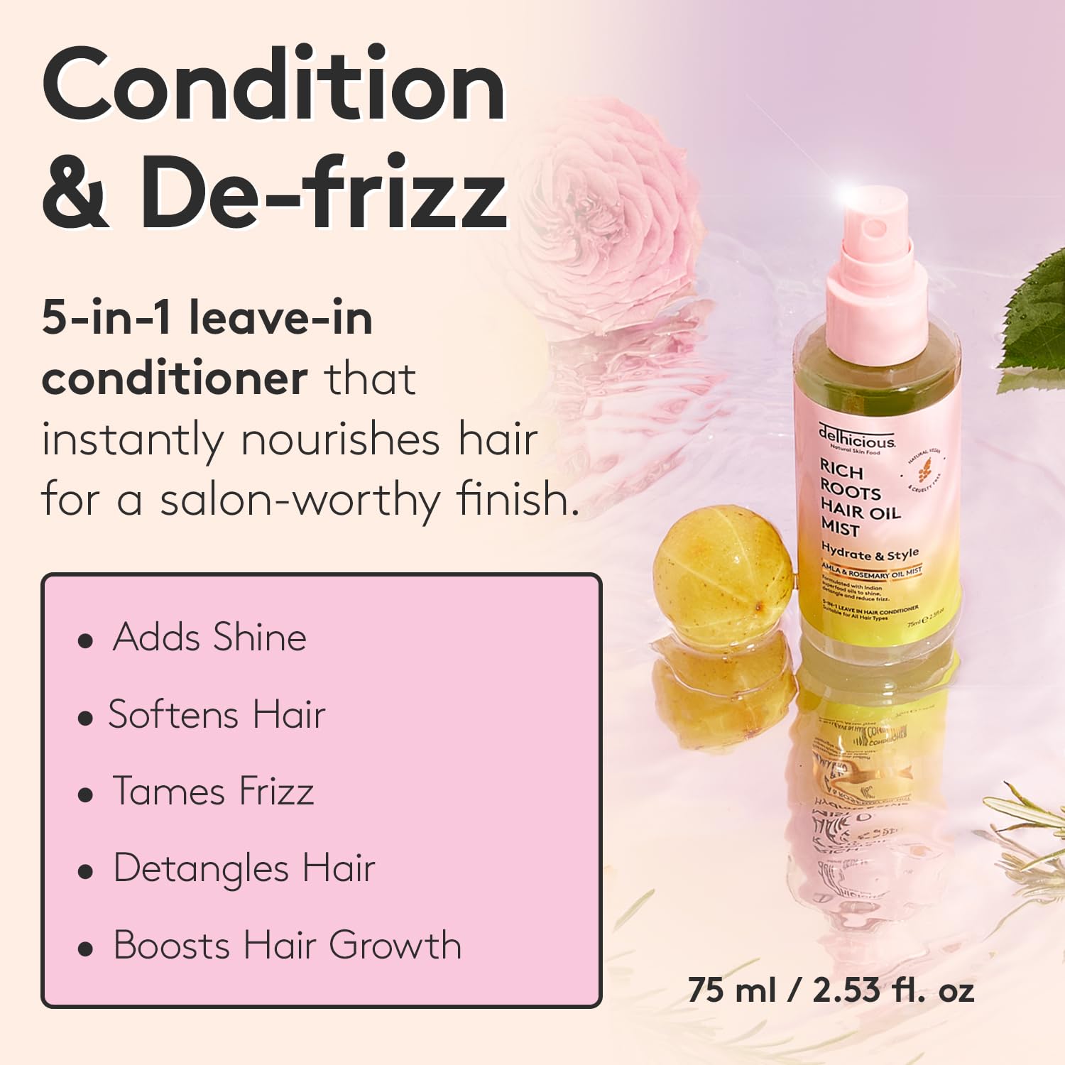 Delhicious Amla Hair Oil & Rosemary Oil Conditioner for Hair Growth - Rich Roots Vegan Conditioner for Thinning Hair, Damaged Hair, Dry Scalp - Shea Butter & Argan Oil - Ayurveda, Sulphate Free, 250ml