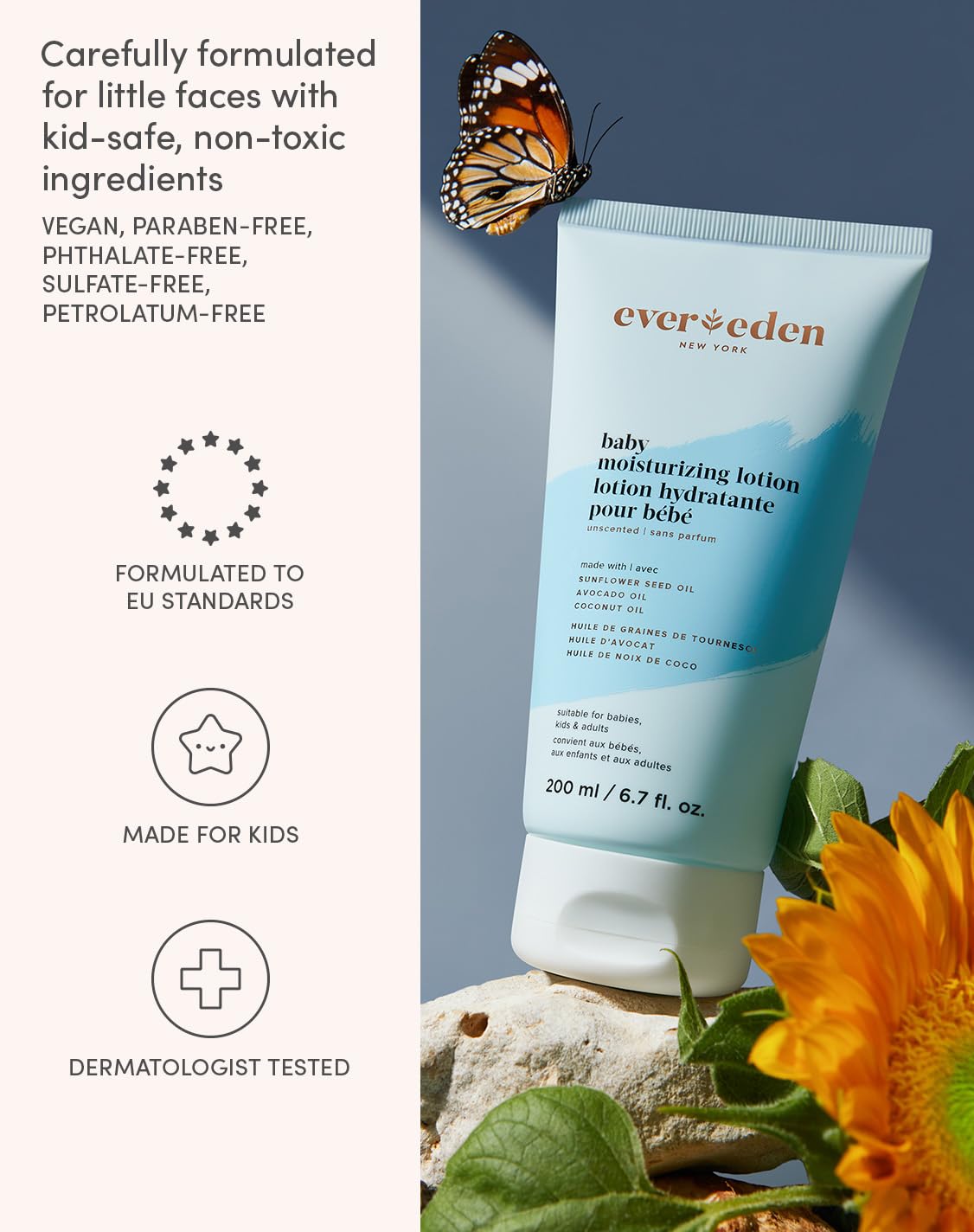 Evereden Moisturizing Baby Lotion for Newborn 6.7 oz. | Lightweight & Non-Greasy Toddler Lotion | Clean & Gentle Baby Care | Non-toxic & Fragrance Free Halalzen