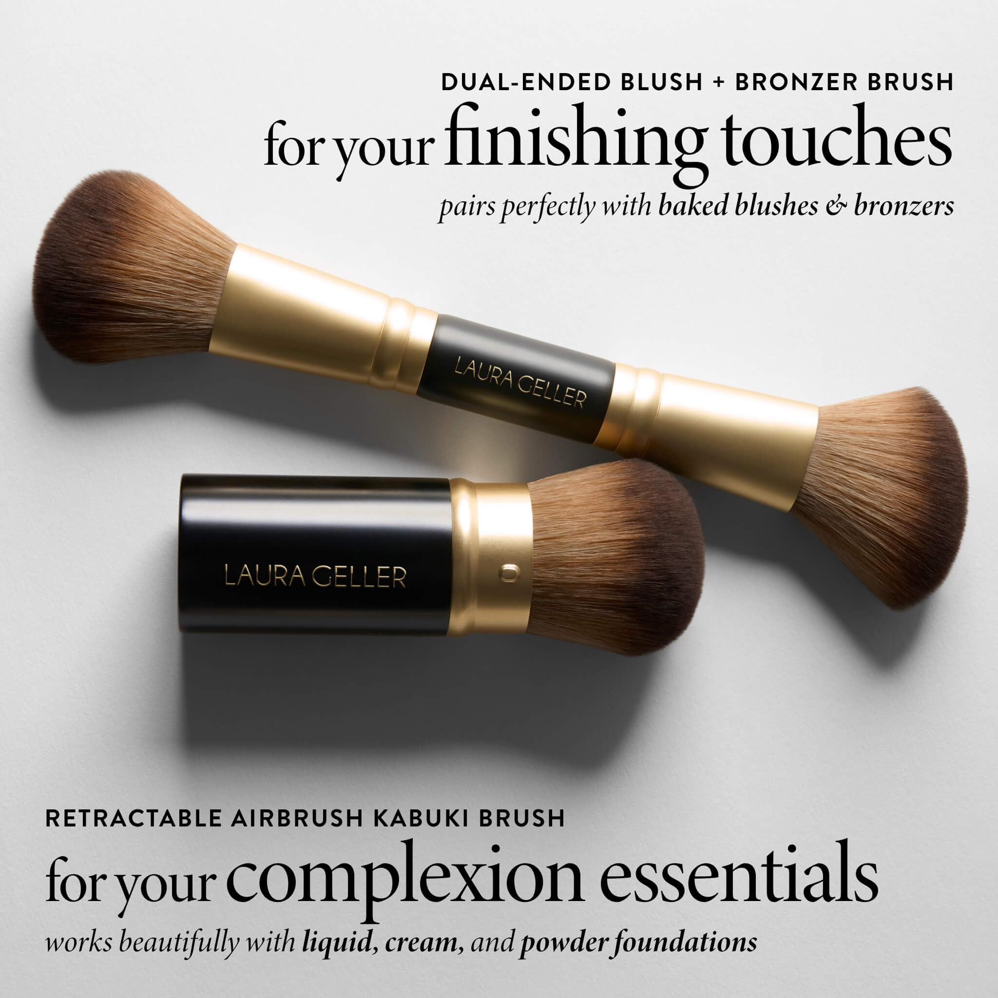 LAURA GELLER NEW YORK Retractable Black Kabuki Brush for Liquid, Cream and Powder Face Makeup With Aluminum Handle Halalzen