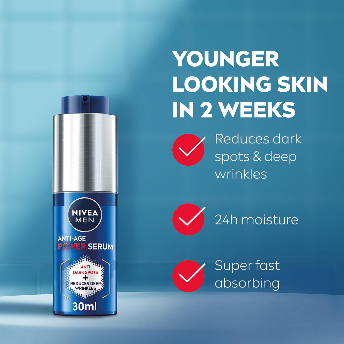 NIVEA MEN Anti-Age 2in1 Power Face Serum (30ml), Hydrating Serum with Thiamidol and Hyaluronic Acid, Reduces Deep Wrinkles and Dark Spots, Men's Face Moisturiser