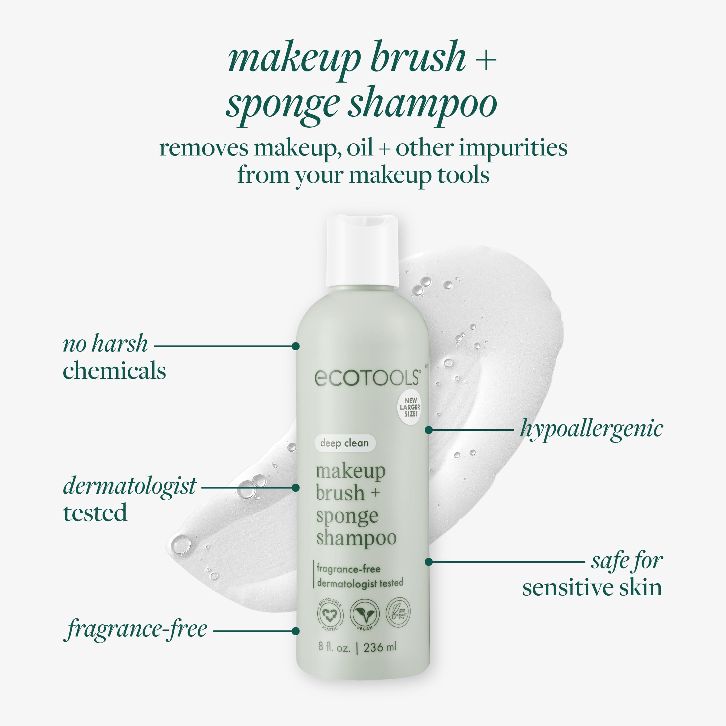 EcoTools Makeup Brush and Sponge Shampoo, Removes Makeup, Dirt, & Impurities From Makeup Brushes & Makeup Blending Sponges, Fragrance-Free, Vegan, & Cruelty-Free, 6 fl.oz./ 177 ml, 1 Count Halalzen