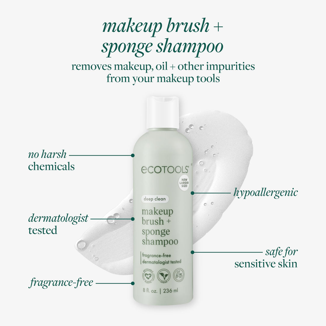 EcoTools Makeup Brush and Sponge Shampoo, Removes Makeup, Dirt, & Impurities From Makeup Brushes & Makeup Blending Sponges, Fragrance-Free, Vegan, & Cruelty-Free, 6 fl.oz./ 177 ml, 1 Count Halalzen