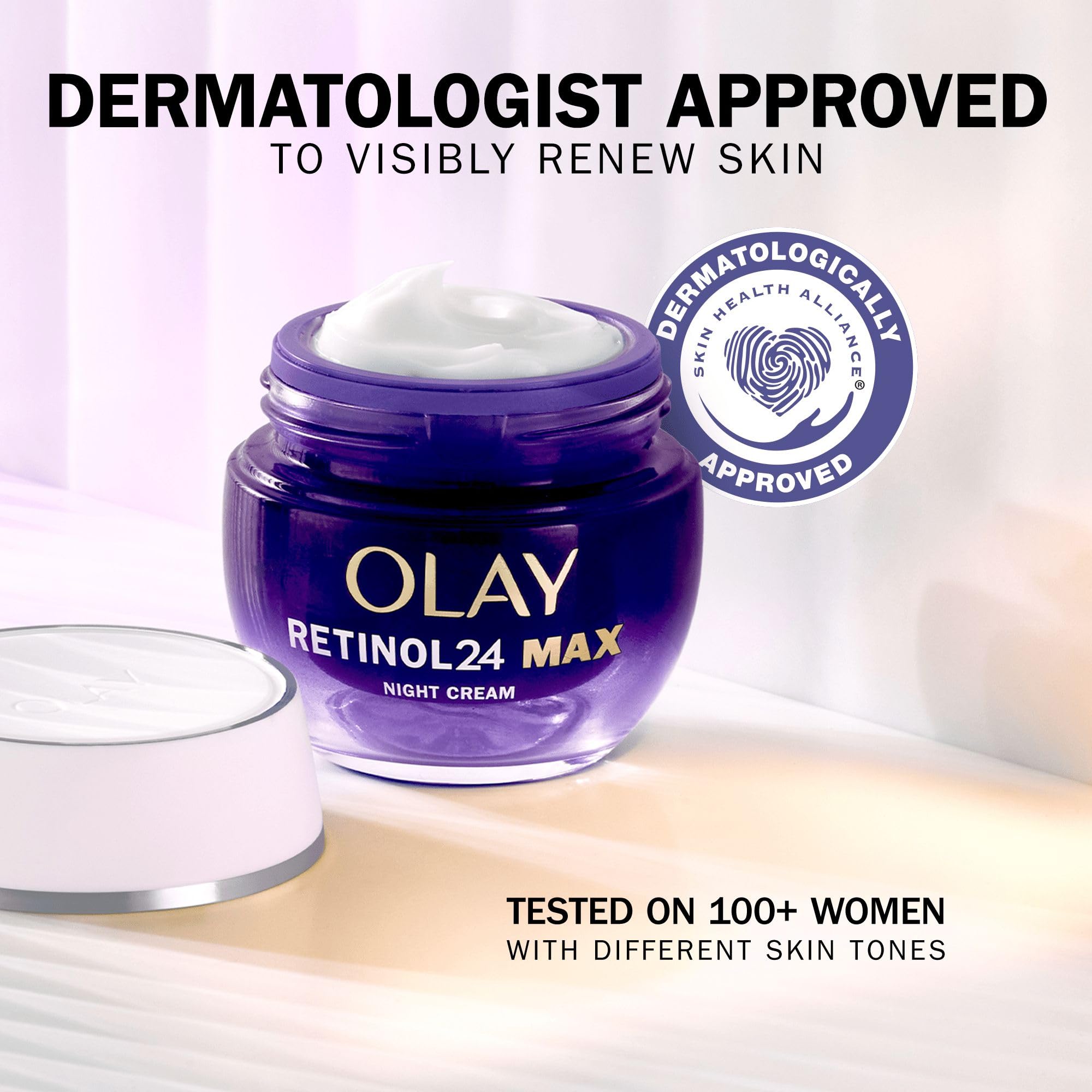 Olay Retinol 24 Night Cream Face Moisturiser - Anti-Aging Skincare with Antioxidant Vitamin E, Overnight Face Cream that Smooths, Renews, and Hydrates, 50ml