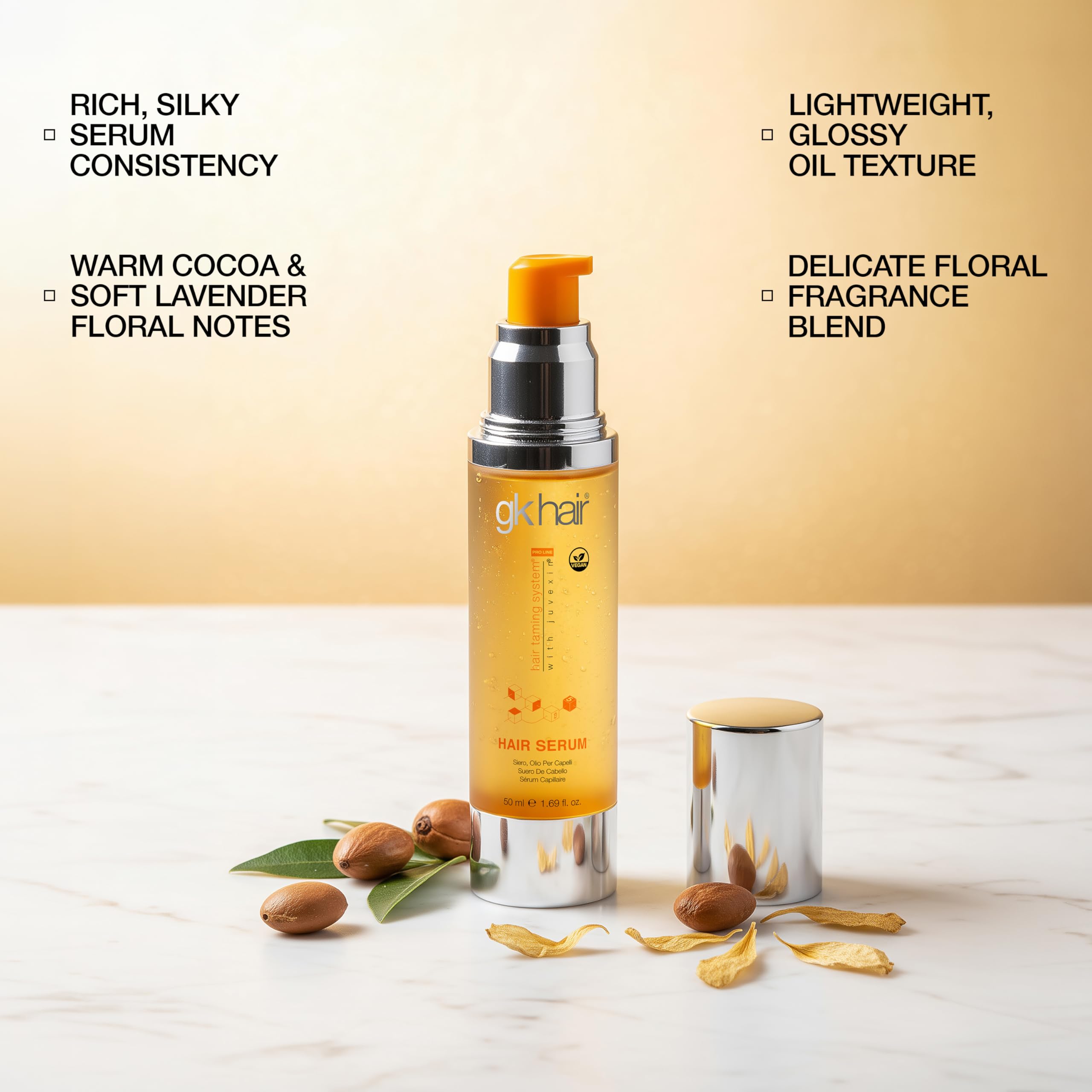 Hair Oil Keratin Treatment Serum By GK HAIR - Argan Oil Lightweight Formula For Frizz Control Heat Protection Add Shine Repair Dry Damaged Hydrating Sulfate Free All Hair Types Men Women - 50ml
