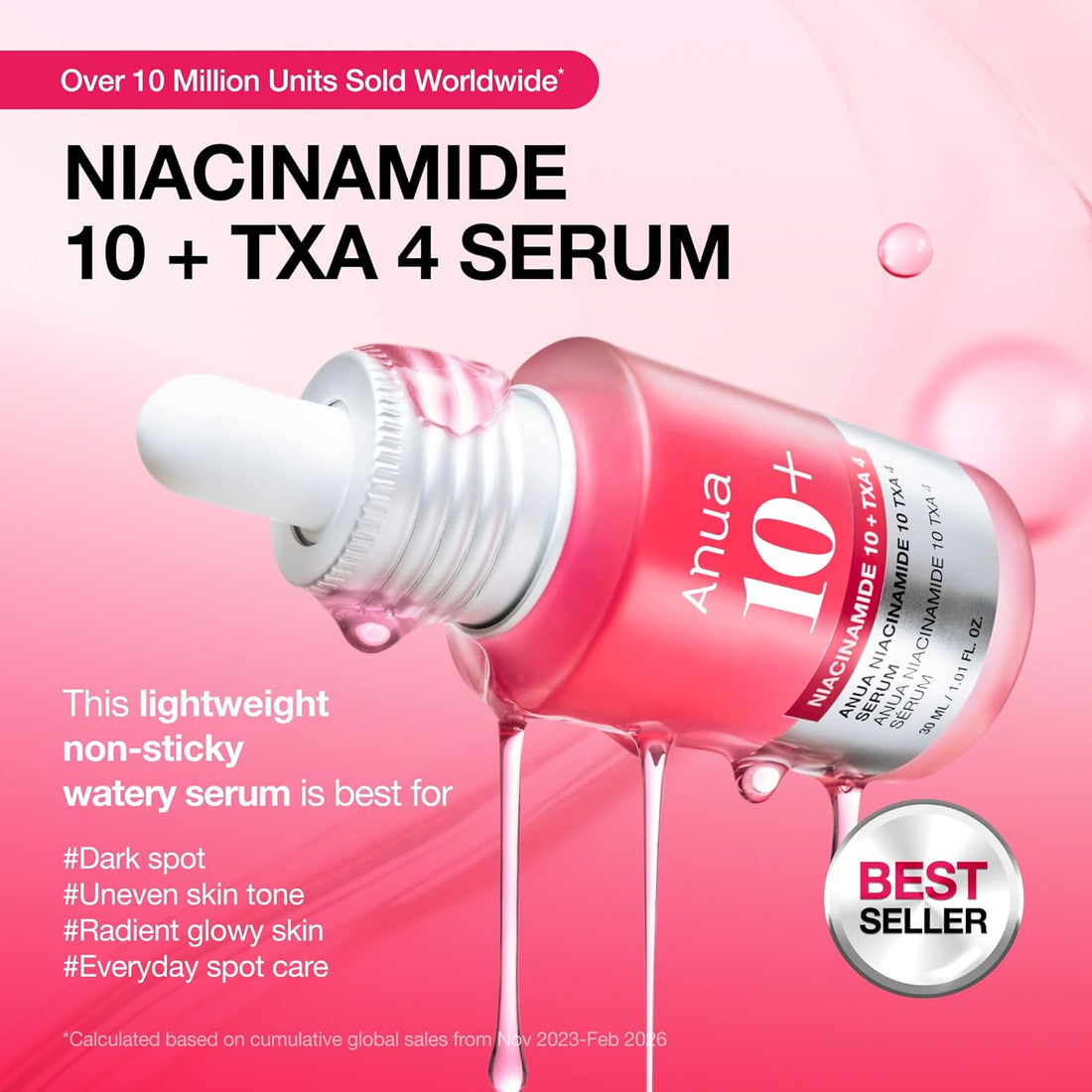 Anua Niacinamide 10 + TXA 4 Serum, Dark Spot Care, Hyaluronic Acid, Tranexamic Acid, Lightweight & Hydrating All-in-One Daily Facial Serum for Glass Skin, Korean Skincare, 1.01 fl.oz Halalzen