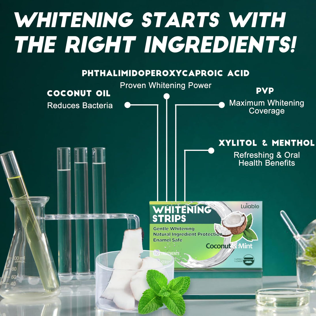 Teeth Whitening Strips for Tooth White: Professional Dentist Formulated Teeth Whitener Enamel 16 Treatments Enamel-Safe – 32 Non-Sensitive Strips