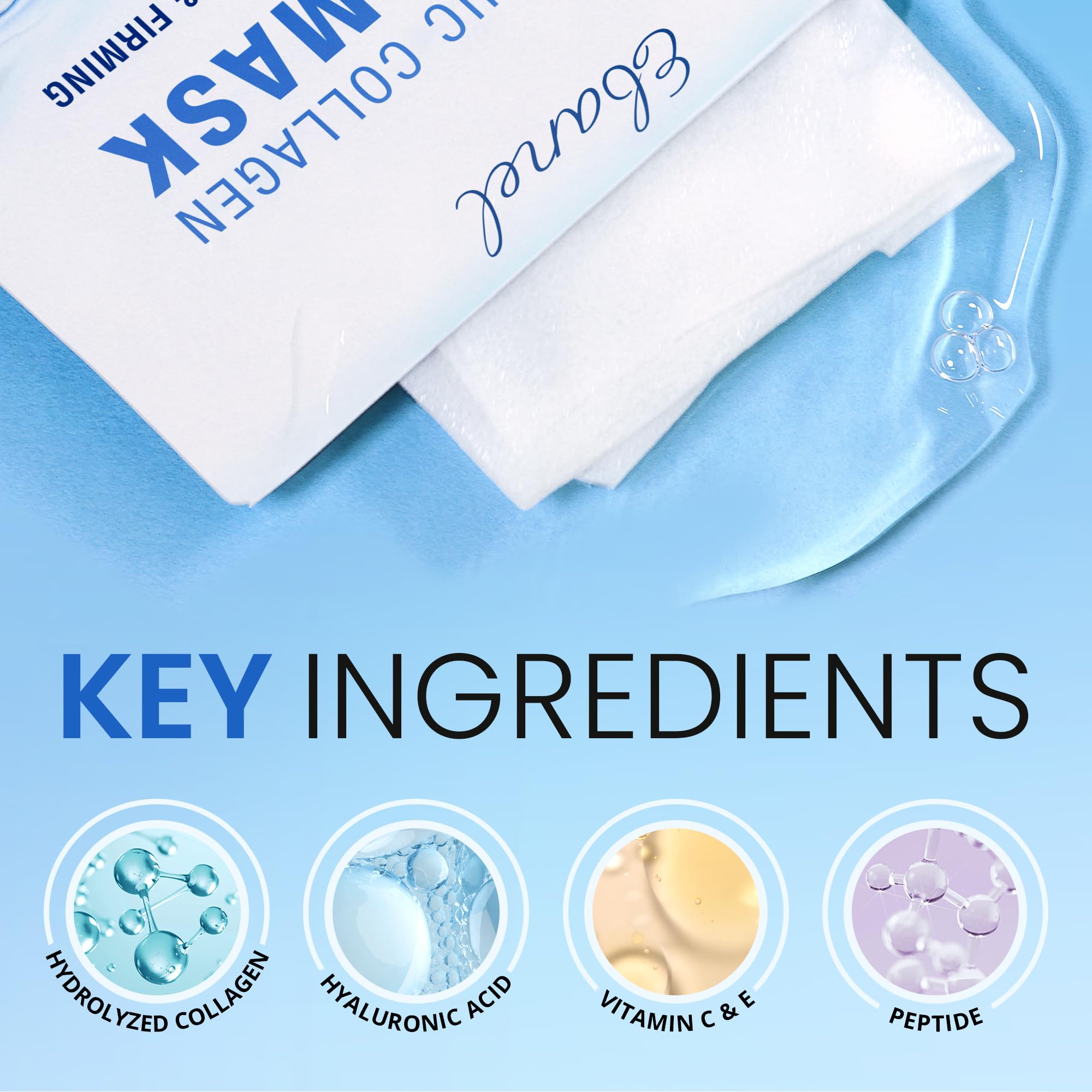 Ebanel 40 Pack Collagen Face Mask with Hyaluronic Acid, Vitamin C, Peptide, Aloe, Instant Brightening Hydrating Face Masks Skincare Korean Sheet Mask, Skin Firming, Lifting Anti Aging Facial Masks Halalzen