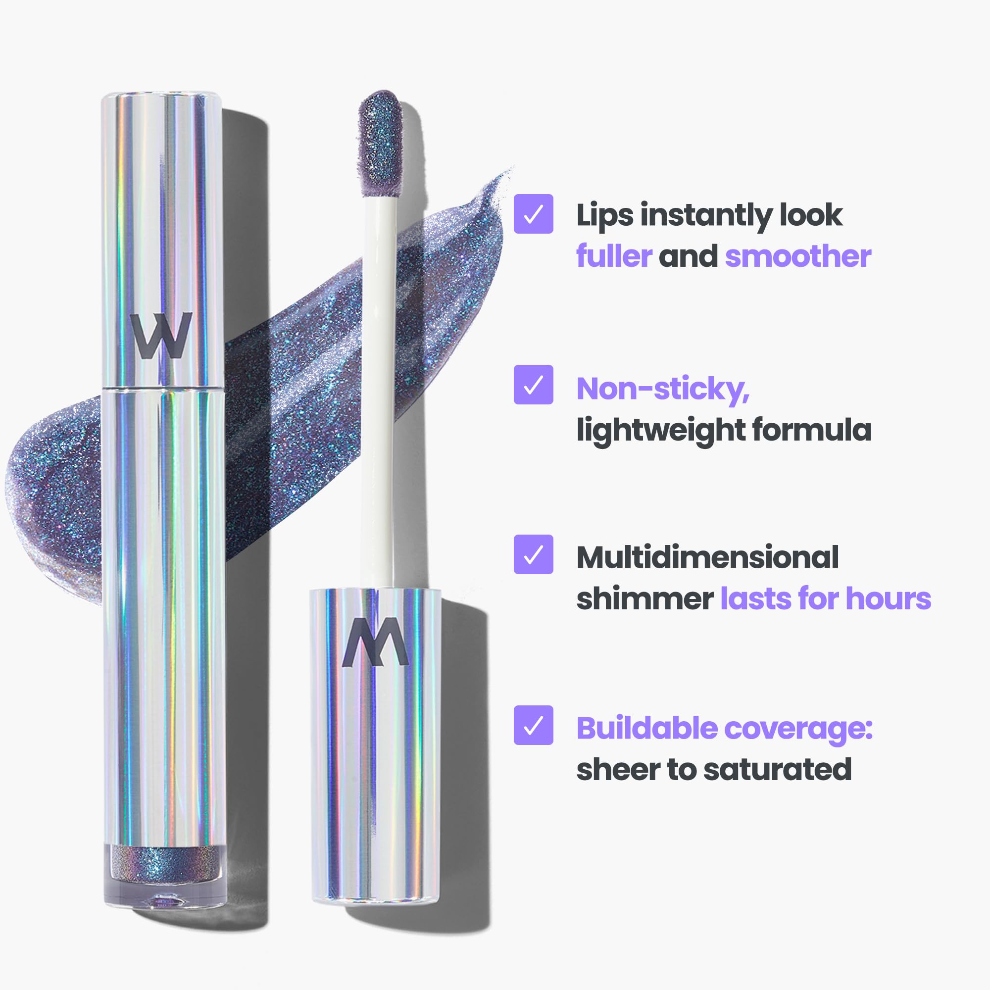Wonderskin Wonder Blading Top Gloss - Lip Gloss, High Shine Finish, Blue Makeup For Lips (Silver Glitter)