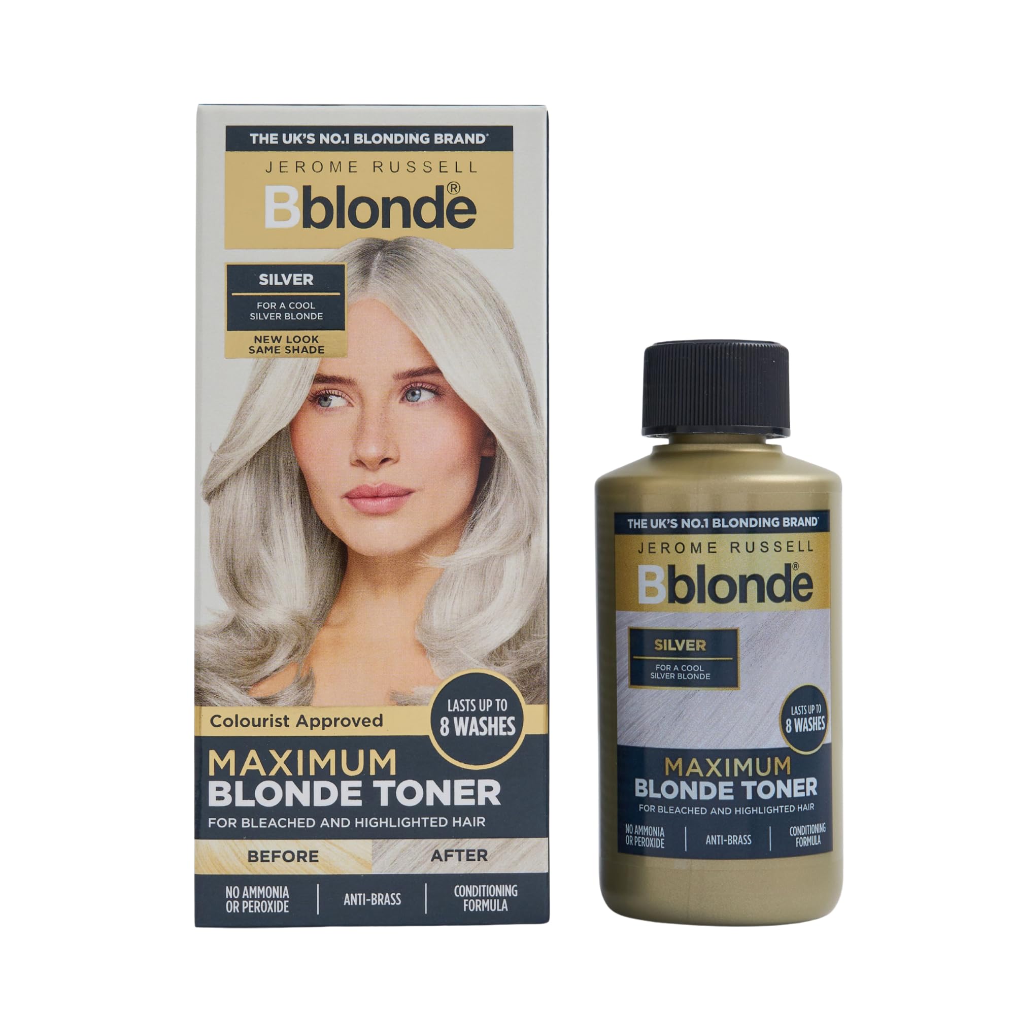 Jerome Russell Bblonde SILVER Hair Toner | Non-Permanent Violet Toner | Neutralises Yellow & Brassy Tones | Salon-Quality Cool Blonde Results | Vegan | 75ml
