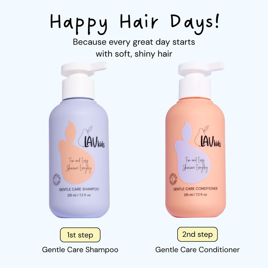 Lav Kids Natural Hair Care Bundle for Daily Use, Algae Extract and Moisturizing (Shampoo + Conditioner)
