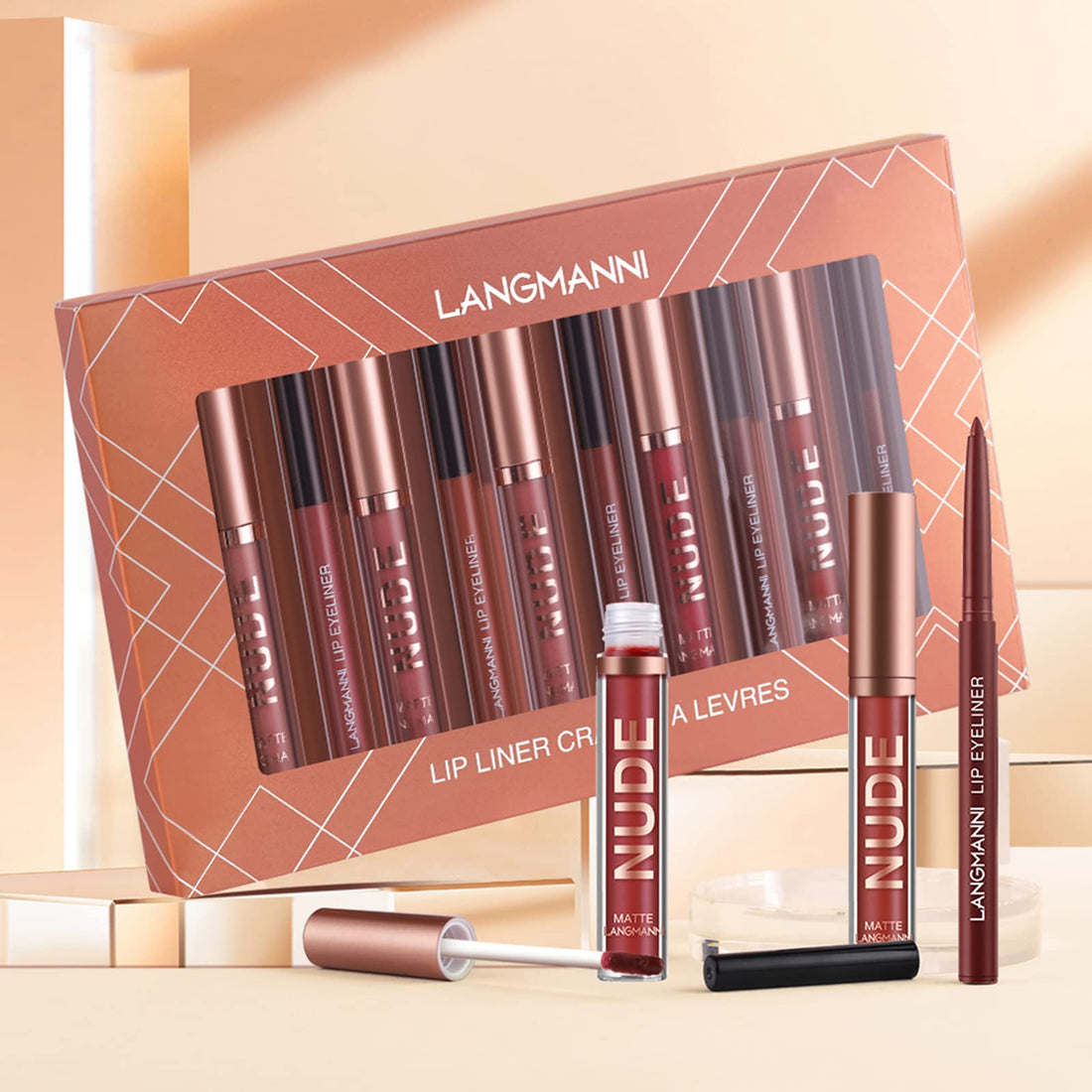 LANGMANNI 6 Matte Lipstick with 6 Lipliners Durable Lip Gloss,Long-Lasting&Waterproof Non-Stick Cup High Pigmented Velvet Lipgloss Kit,Beauty Cosmetics Gift for Girls(12PCS) Halalzen