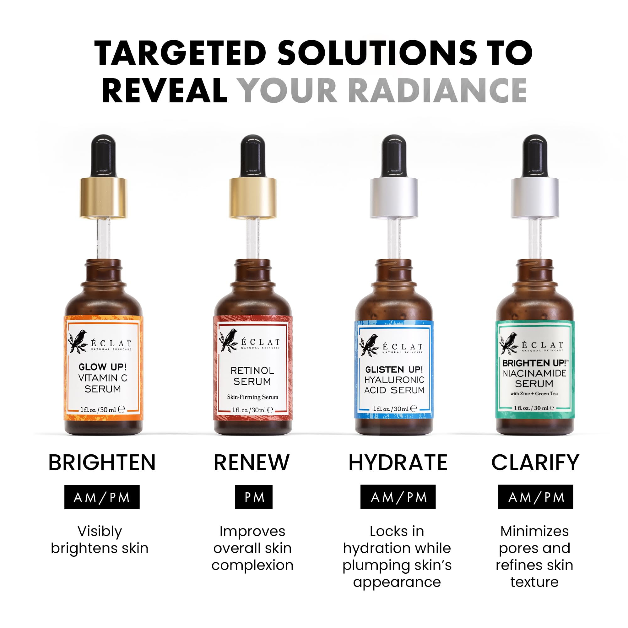 Eclat Skincare Glow Up Vitamin C Serum - Vitamin C Serum for Face with Hyaluronic Acid, Ferulic Acid & Vit E - Skin Brightening Face Care - Anti Aging, Hydrating & Dark Spot Lightening 30ml